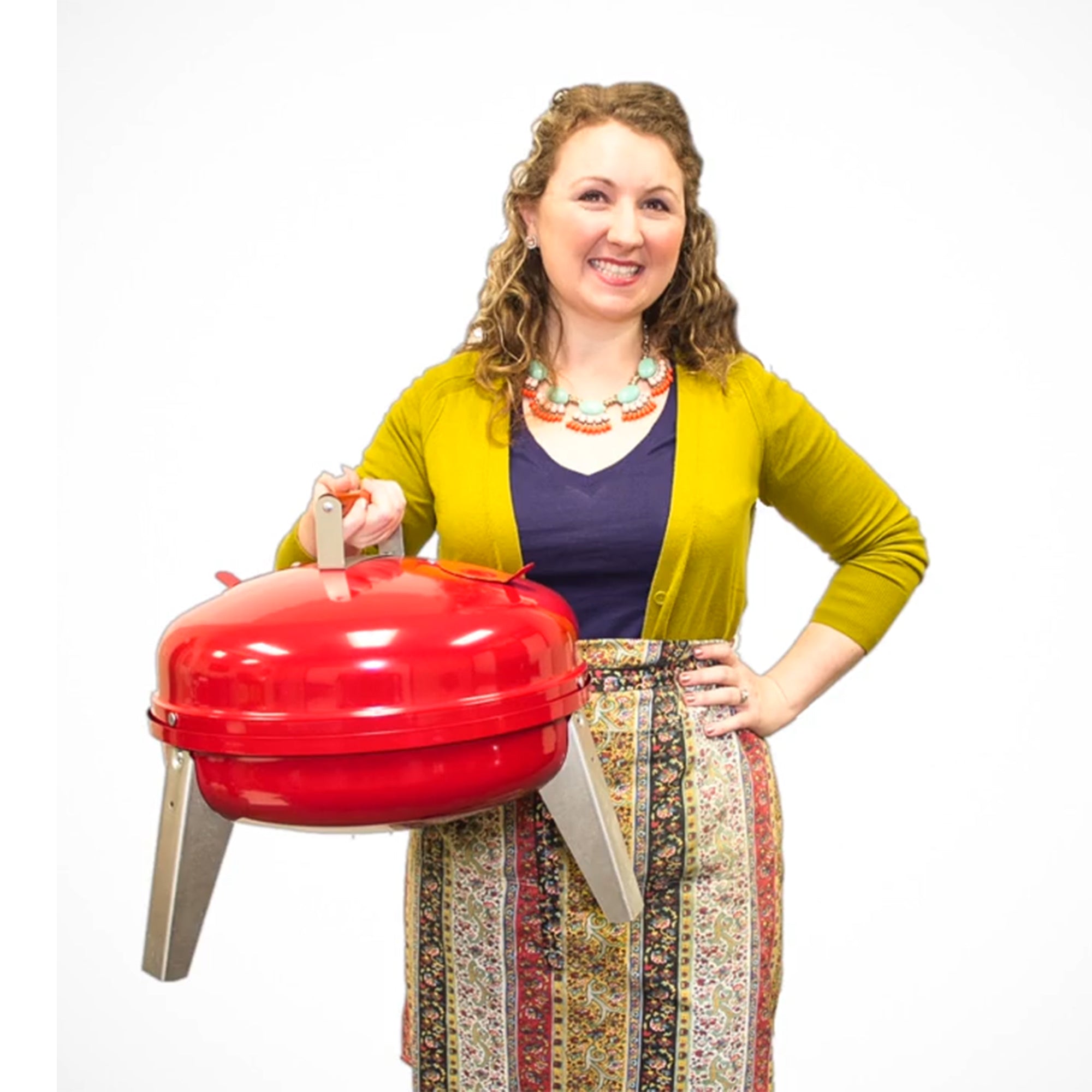 Americana Wherever Grill Dual-Fuel Portable Electric and Charcoal BBQ Grill, Red - VMInnovations