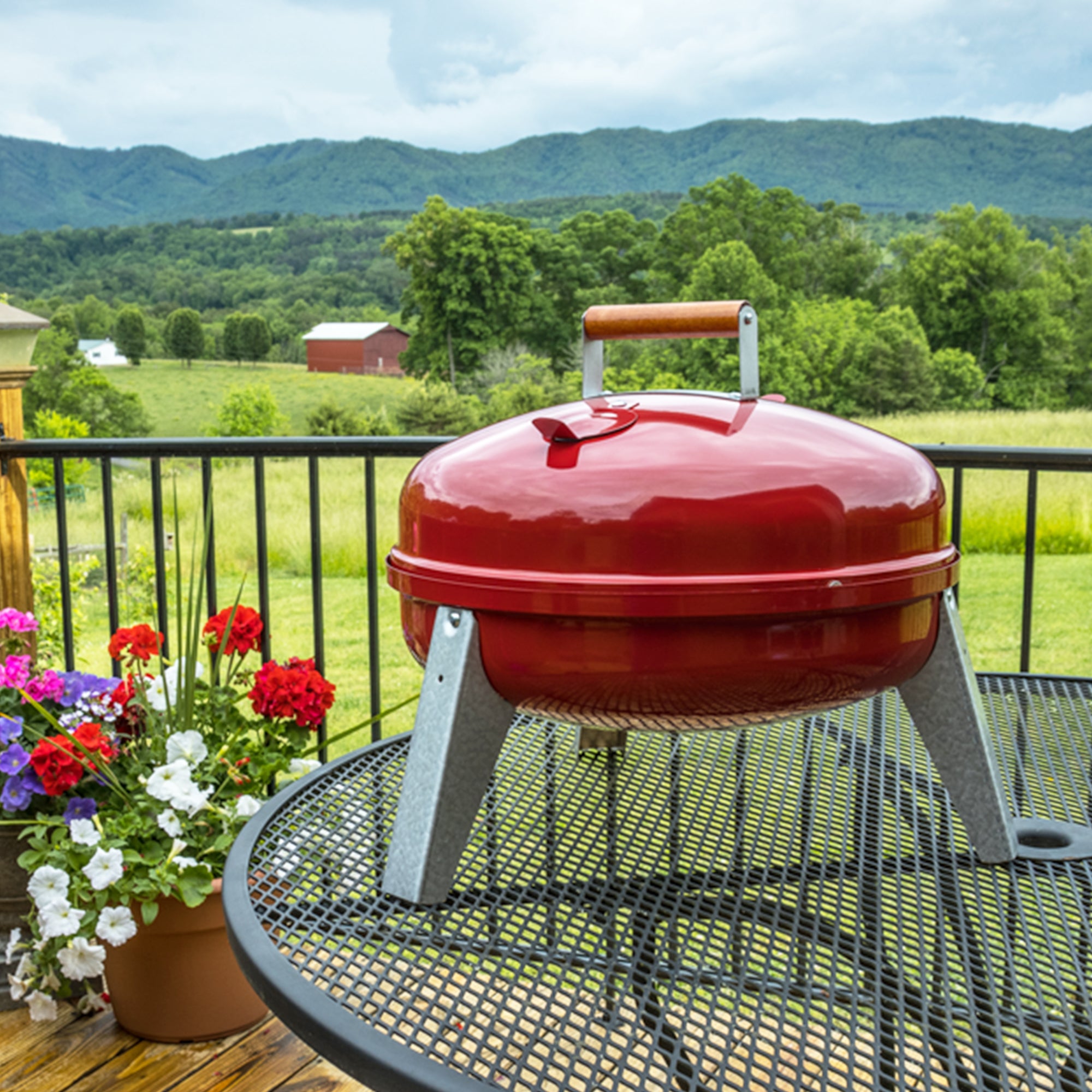 Americana Wherever Grill Dual-Fuel Portable Electric and Charcoal BBQ Grill, Red - VMInnovations
