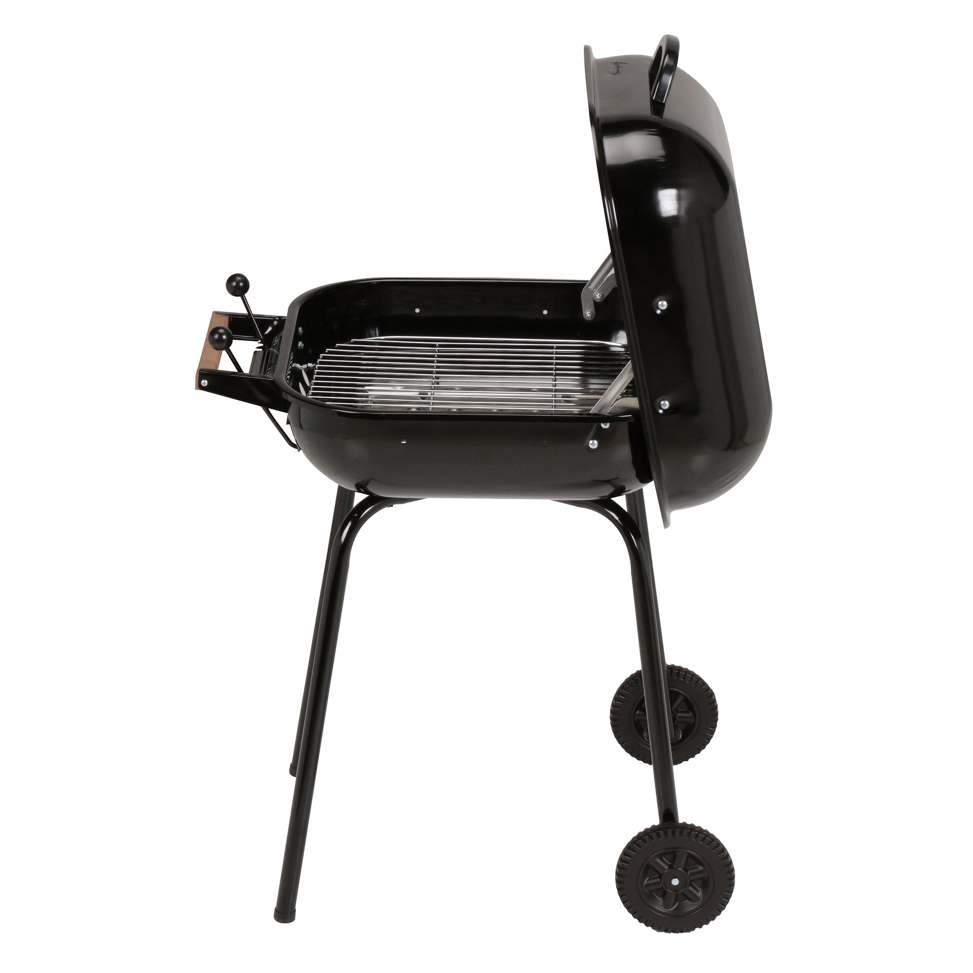 MECO Americana Swinger Wheeled Charcoal Grill, Side Tables & Bottom Shelf, Black - VMInnovations