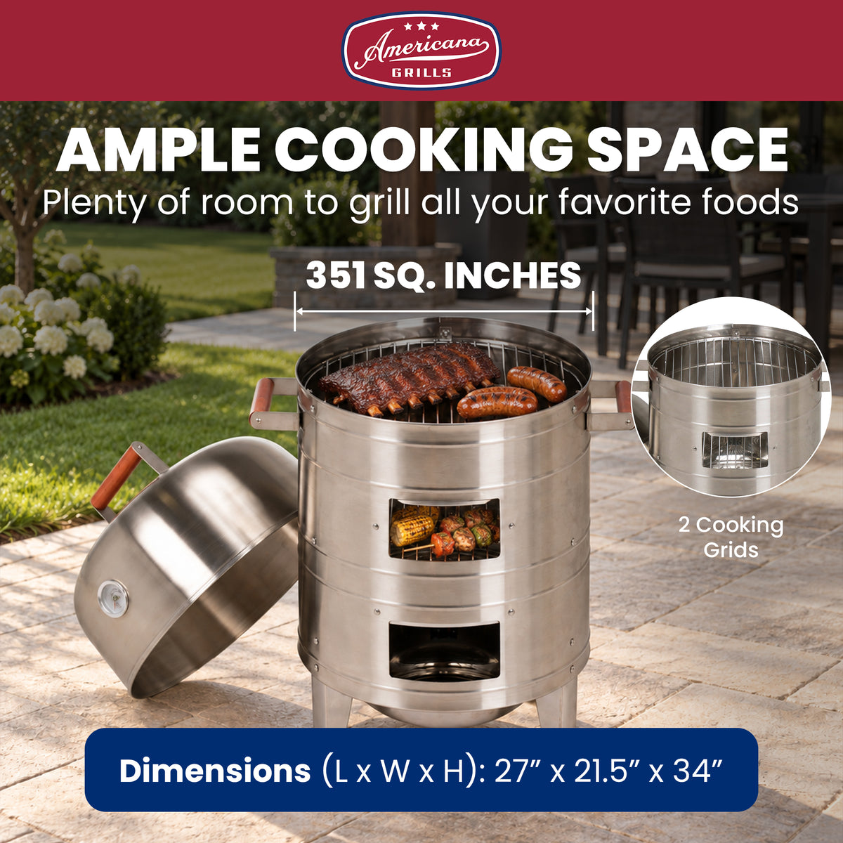 Americana Grills 351 Square Inch Stainless Steel Charcoal BBQ Meat Smoker (Used)
