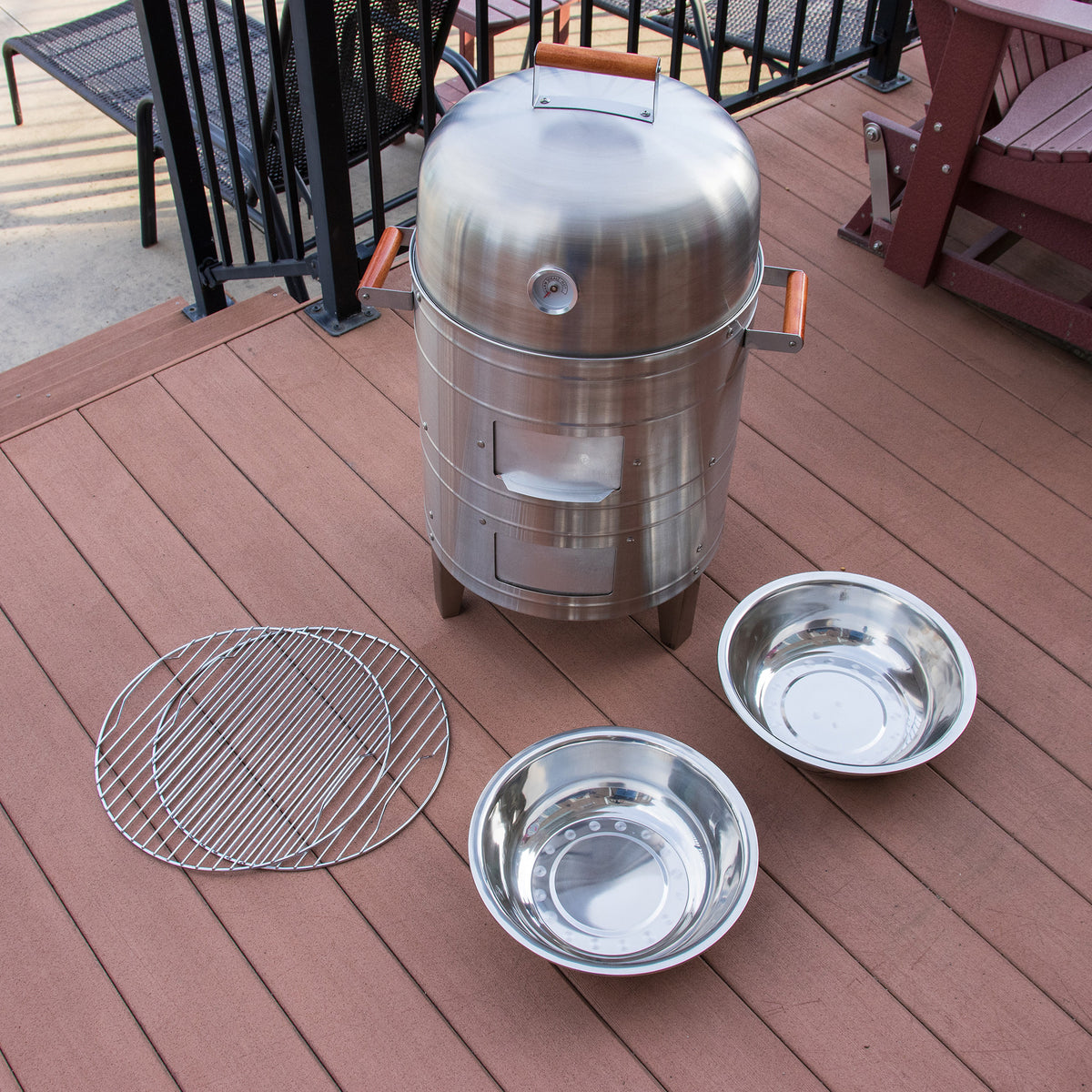 Americana Grills 351 Square Inch Stainless Steel Charcoal BBQ Meat Water Smoker