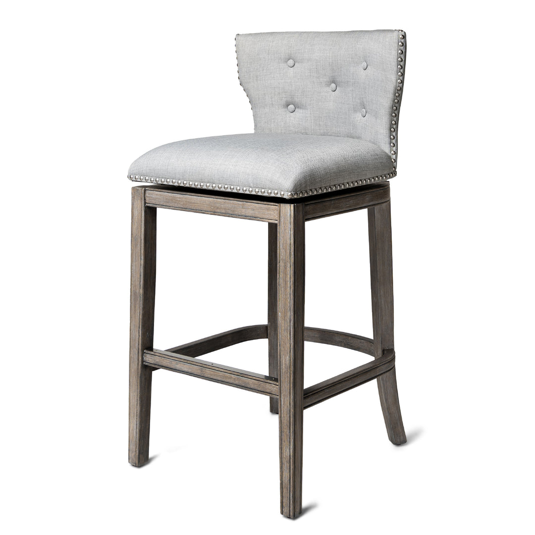 Maven Lane Hugo Tufted-Back Swivel Stool, Reclaimed Oak, Bar Height (Open Box) - VMInnovations