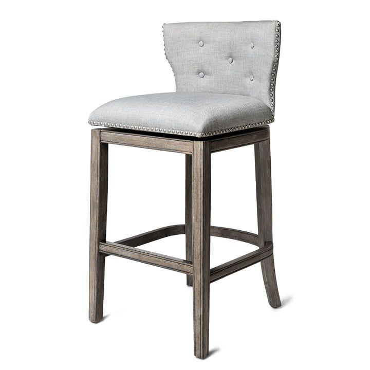 Maven Lane Hugo Tufted-Back Swivel Stool, Reclaimed Oak, Bar Height (Open Box) - VMInnovations