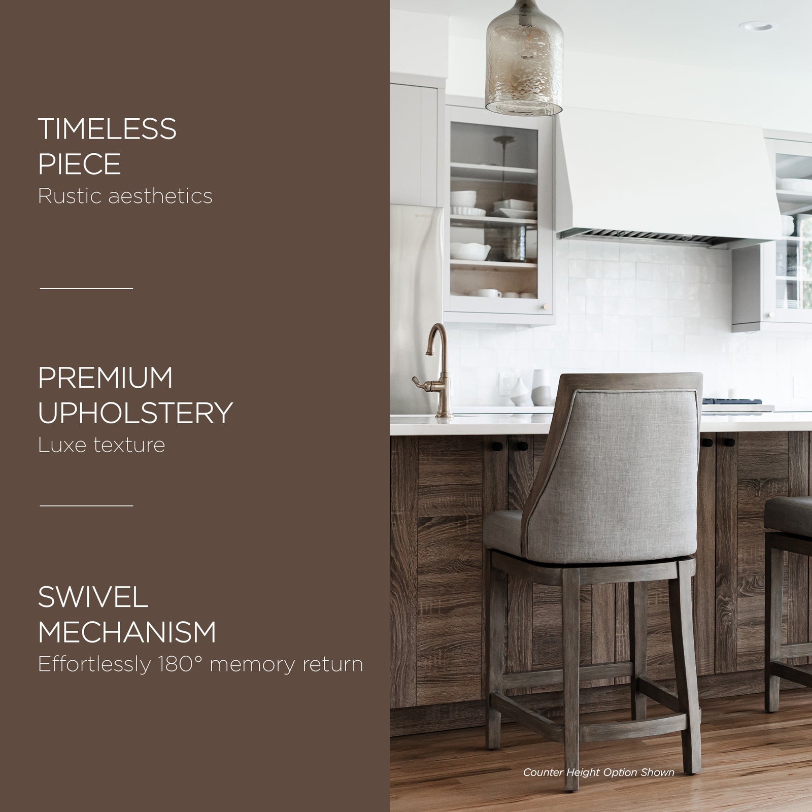 Maven Lane Vienna High-Back Kitchen Swivel Bar Stool, Reclaimed Oak Finish(Used) - VMInnovations