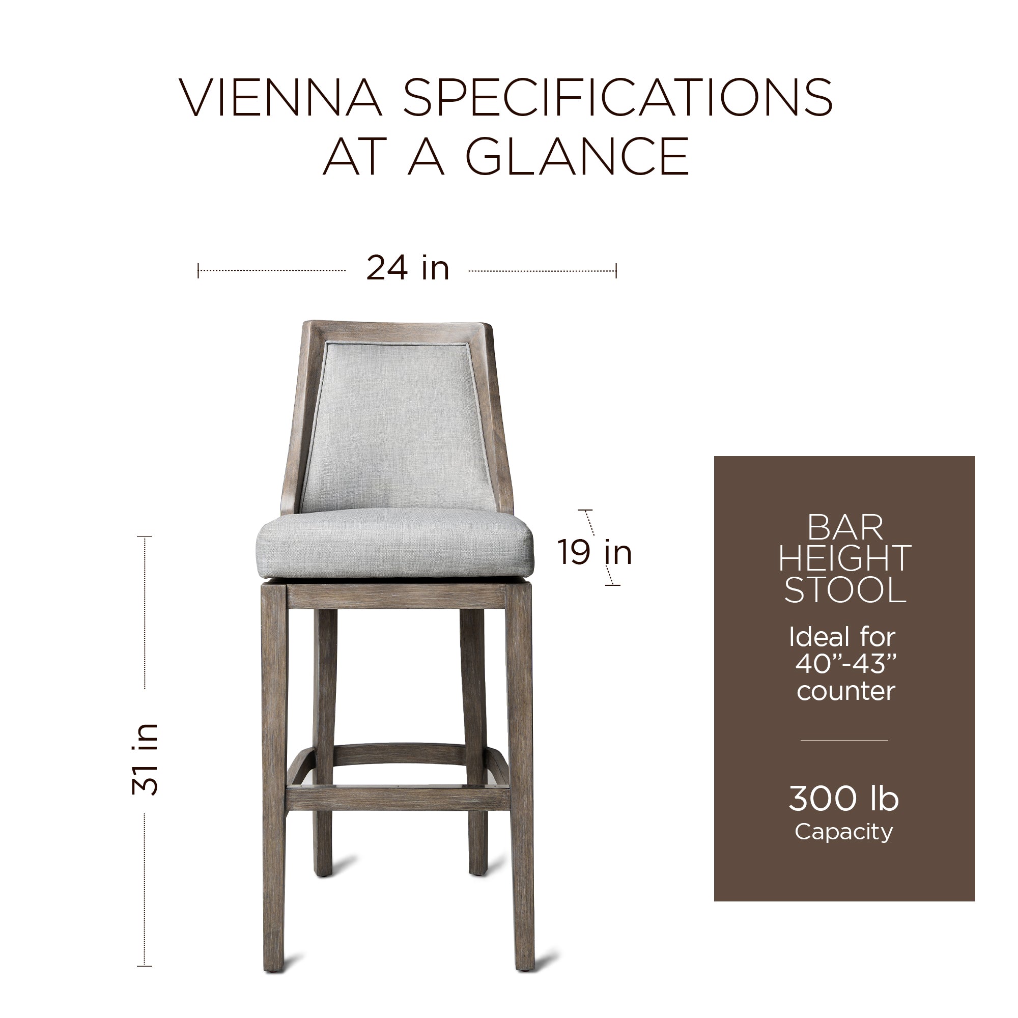 Maven Lane Vienna High-Back Swivel Bar Stool, Reclaimed Oak Finish (Open Box) - VMInnovations