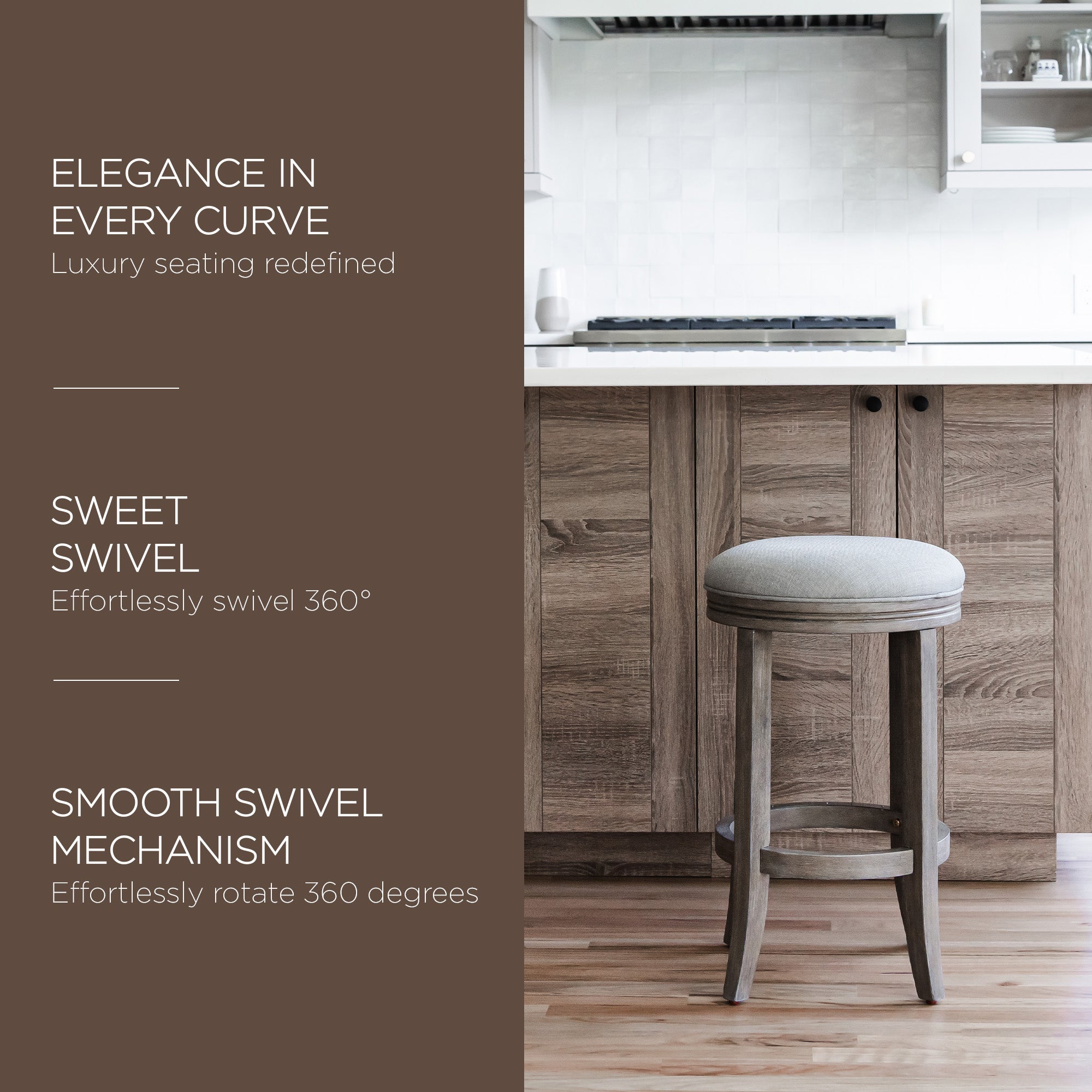 Maven Lane Bar Stool in Reclaimed Oak Finish w/ Ash Grey Fabric Upholstery(Used) - VMInnovations