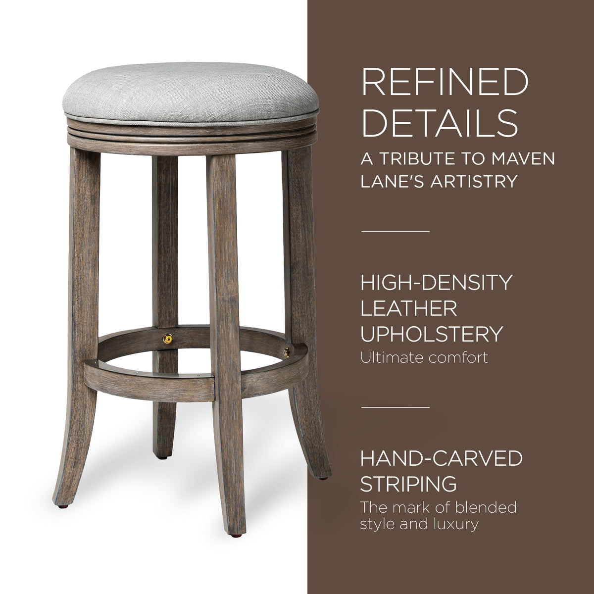 Maven Lane Eva Round Backless Kitchen Swivel Stool, Reclaimed Oak (Damaged)