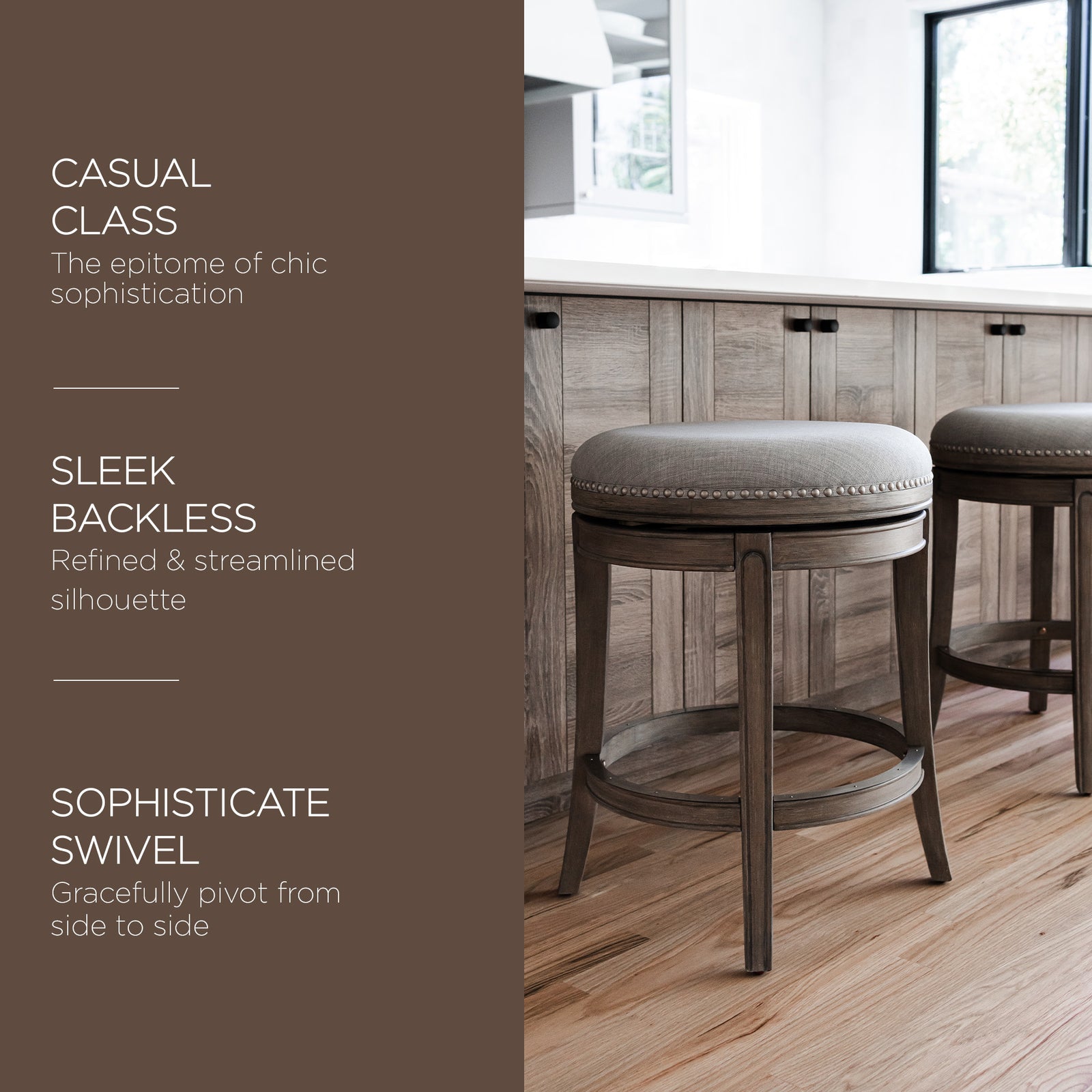 Maven Lane Alexander Backless Counter Stool, Reclaimed Oak w/ Ash Grey, Set of 3 - VMInnovations