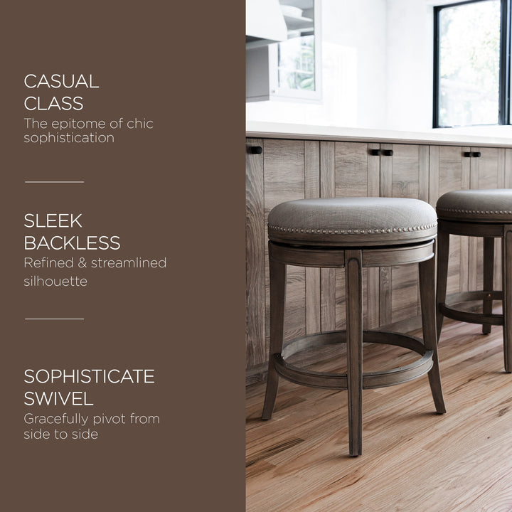 Maven Lane Alexander Backless Counter Stool, Reclaimed Oak w/ Ash Grey, Set of 3 - VMInnovations