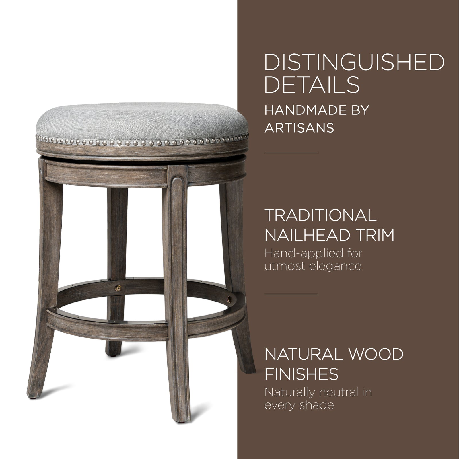 Maven Lane Alexander Round Swivel Stool, Reclaimed Oak, Counter Height(ForParts) - VMInnovations
