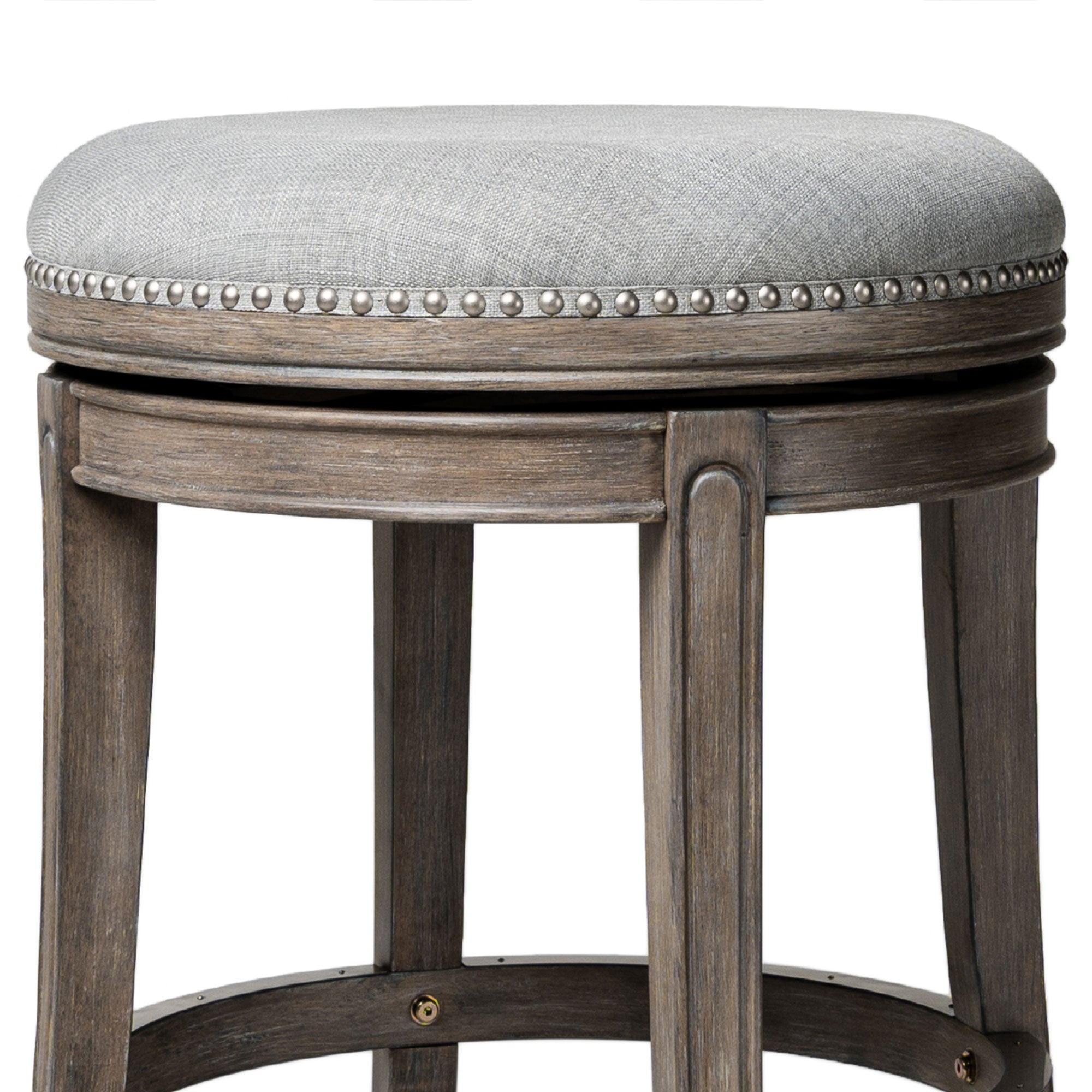 Maven Lane Alexander Backless Counter Stool in Reclaimed Oak Finish w/ Ash Grey Fabric Upholstery - VMInnovations