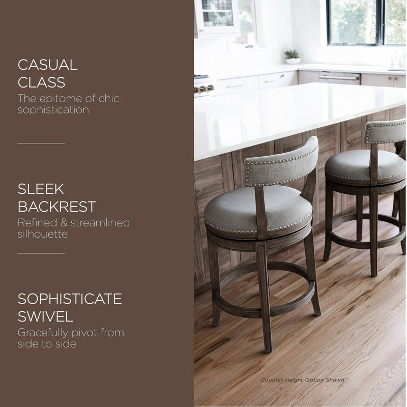 Maven Lane Alexander Bar Stool in Reclaimed Oak Finish w/ Ash Grey Fabric Upholstery