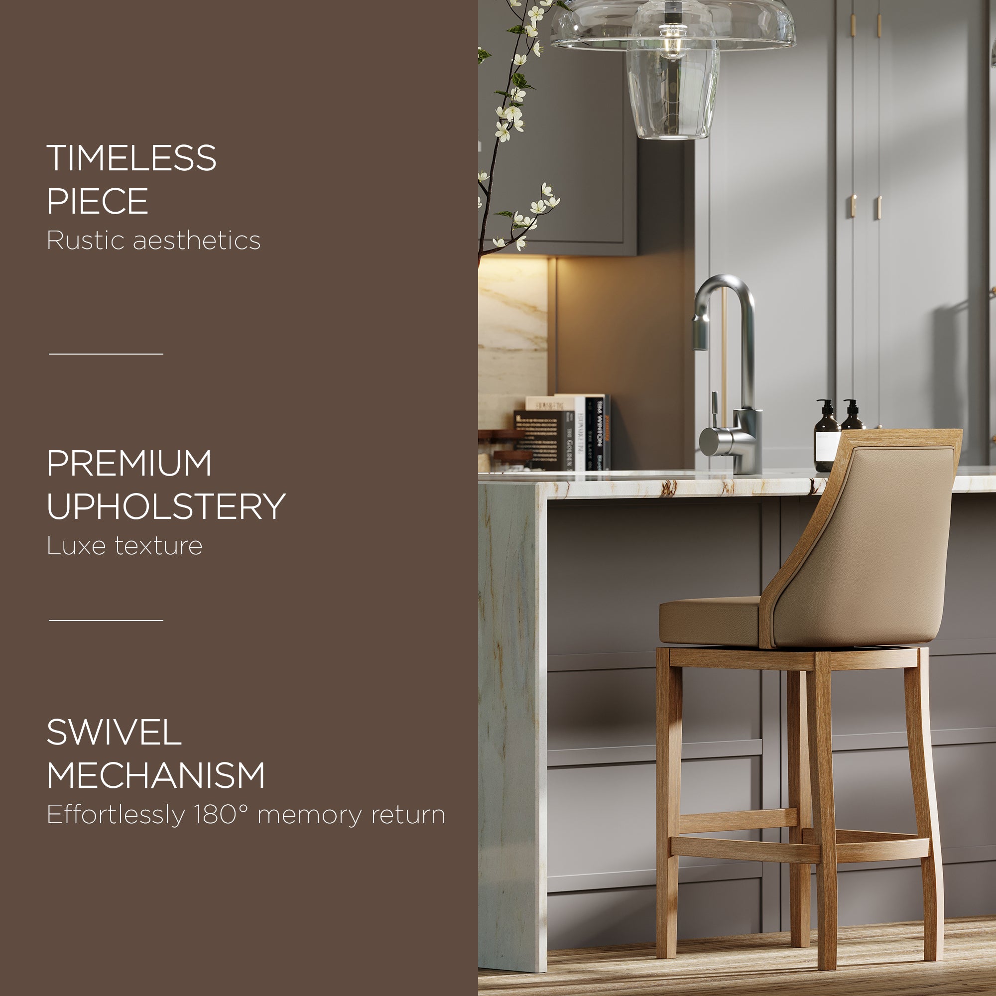 Maven Lane Bar Stool in Weathered Oak Finish w/ Avanti Bone Vegan Leather (Used)