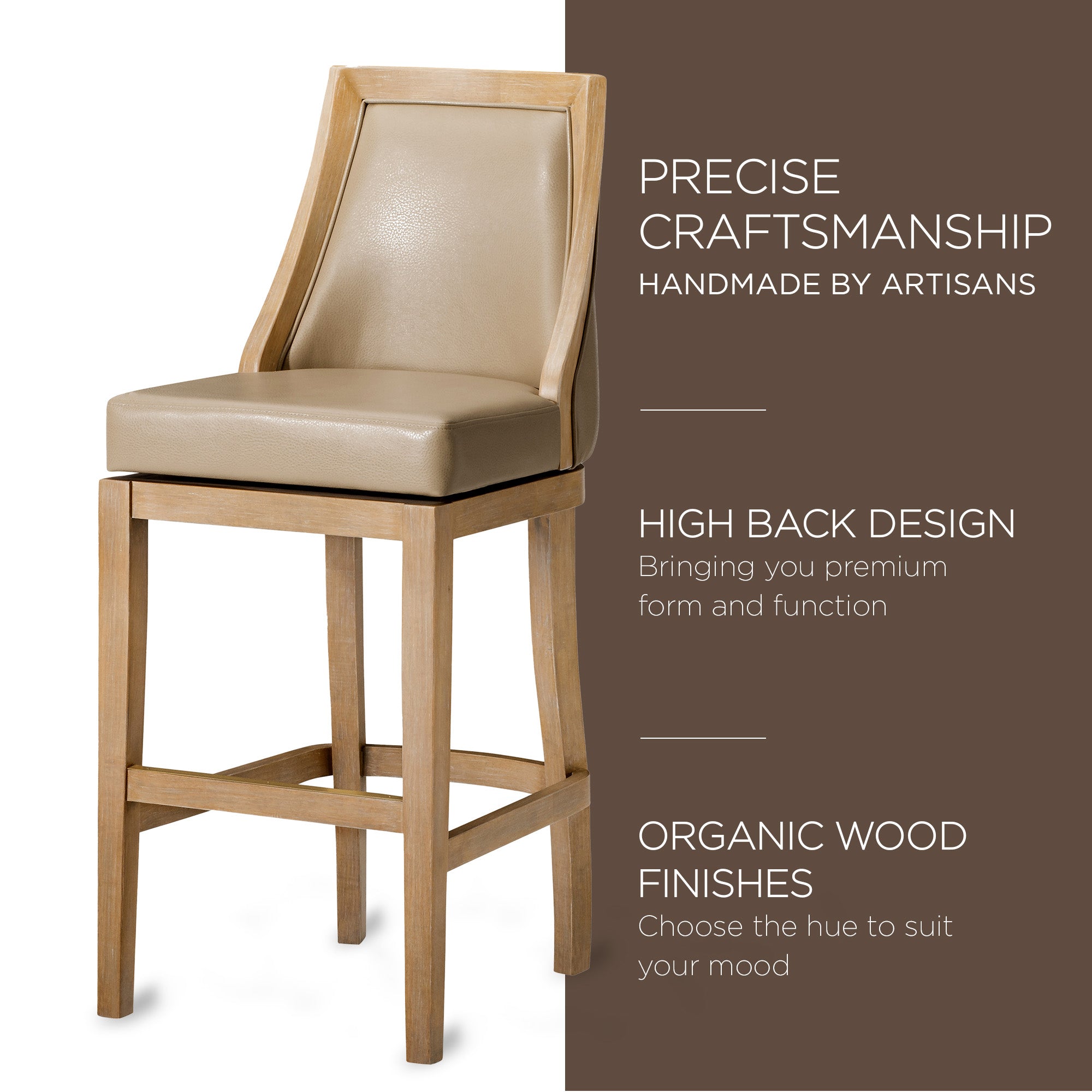 Maven Lane Bar Stool in Weathered Oak Finish w/ Avanti Vegan Leather (Open Box) - VMInnovations