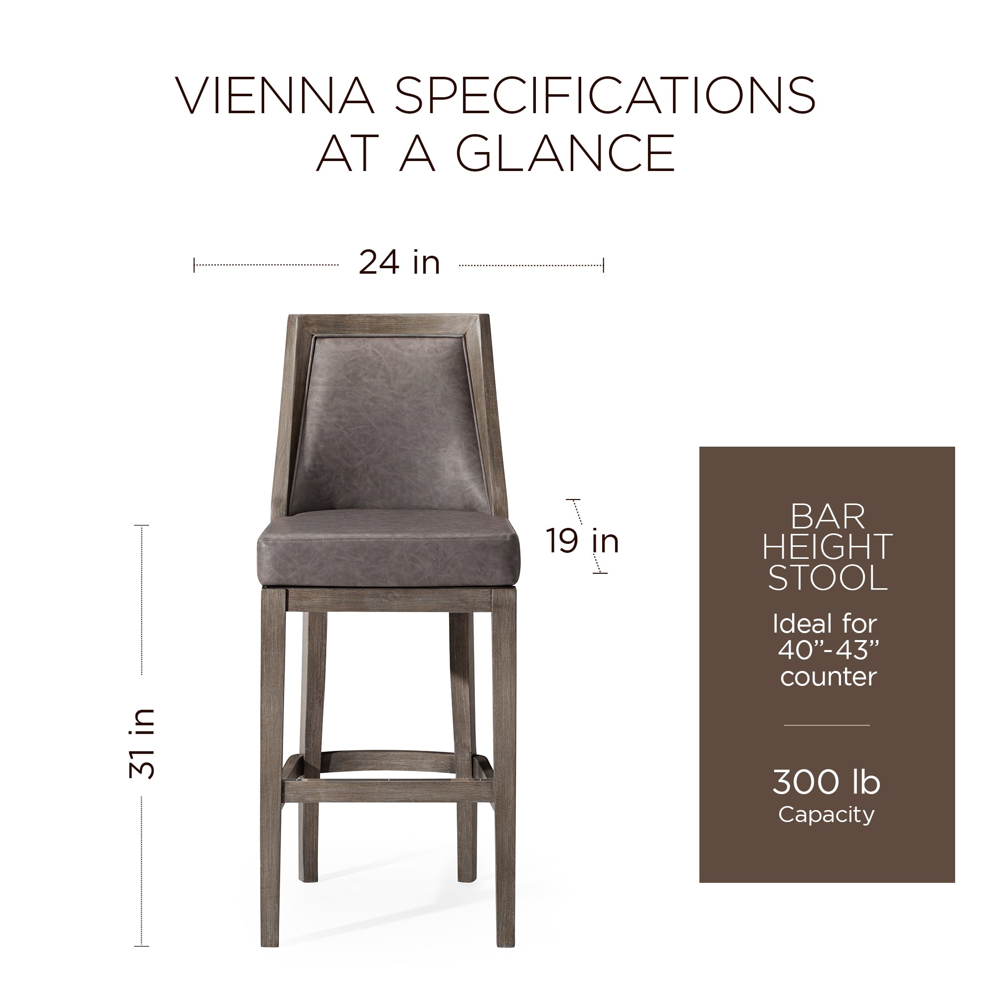 Maven Lane Bar Stool in Reclaimed Oak Finish w/ Ronan Stone Vegan Leather (Used) - VMInnovations