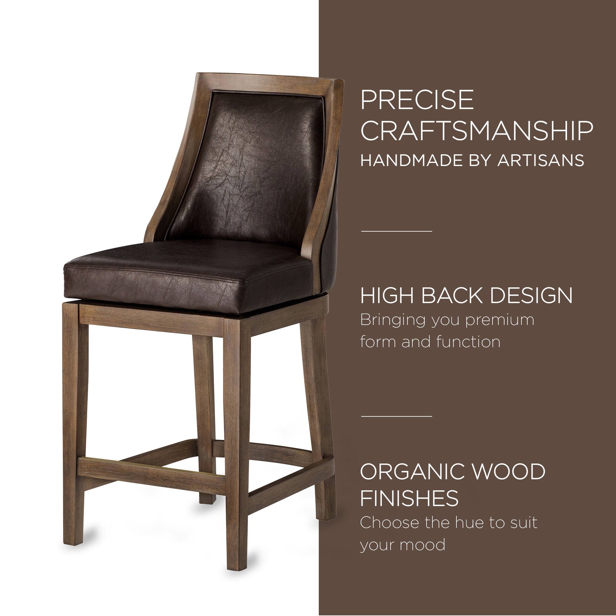 Maven Lane Counter Stool, Walnut Finish w/ Marksman Vegan Leather (For Parts) - VMInnovations