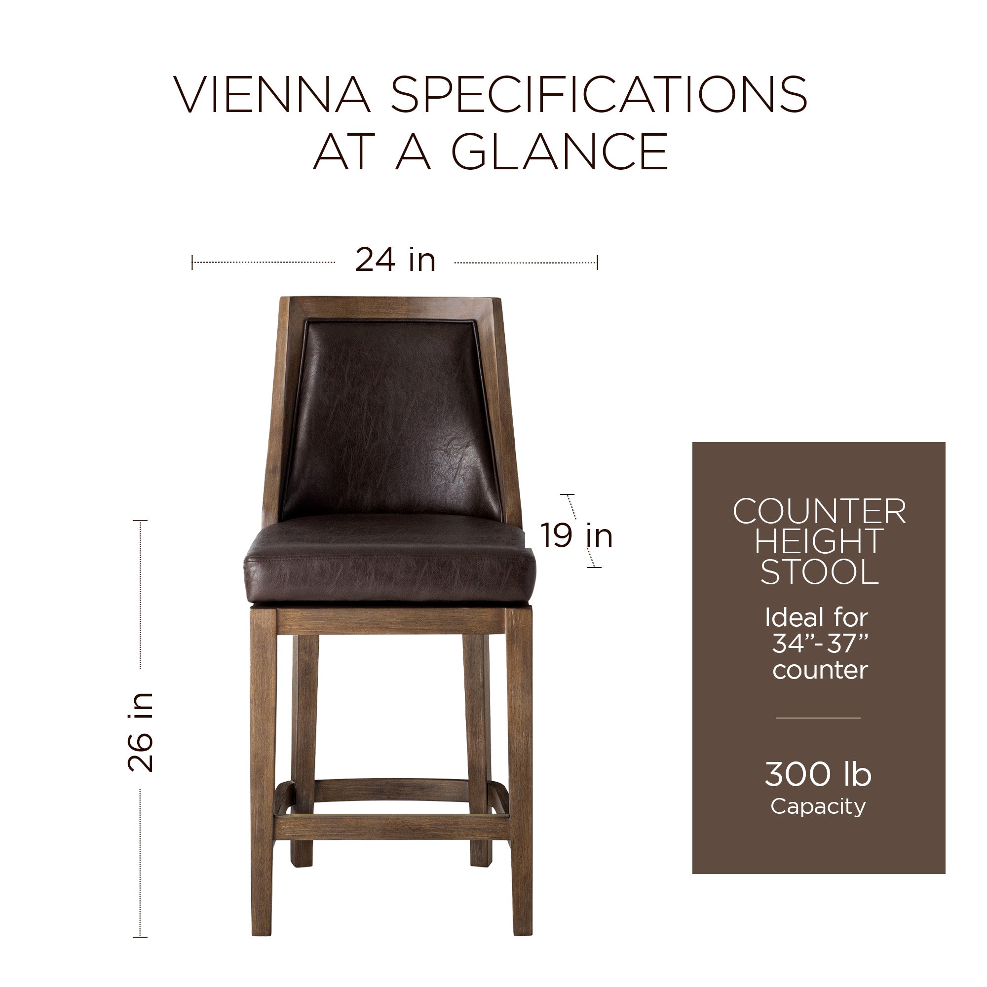 Maven Lane Vienna Stool, Walnut Finish w/Marksman Saddle Vegan Leather(Open Box) - VMInnovations