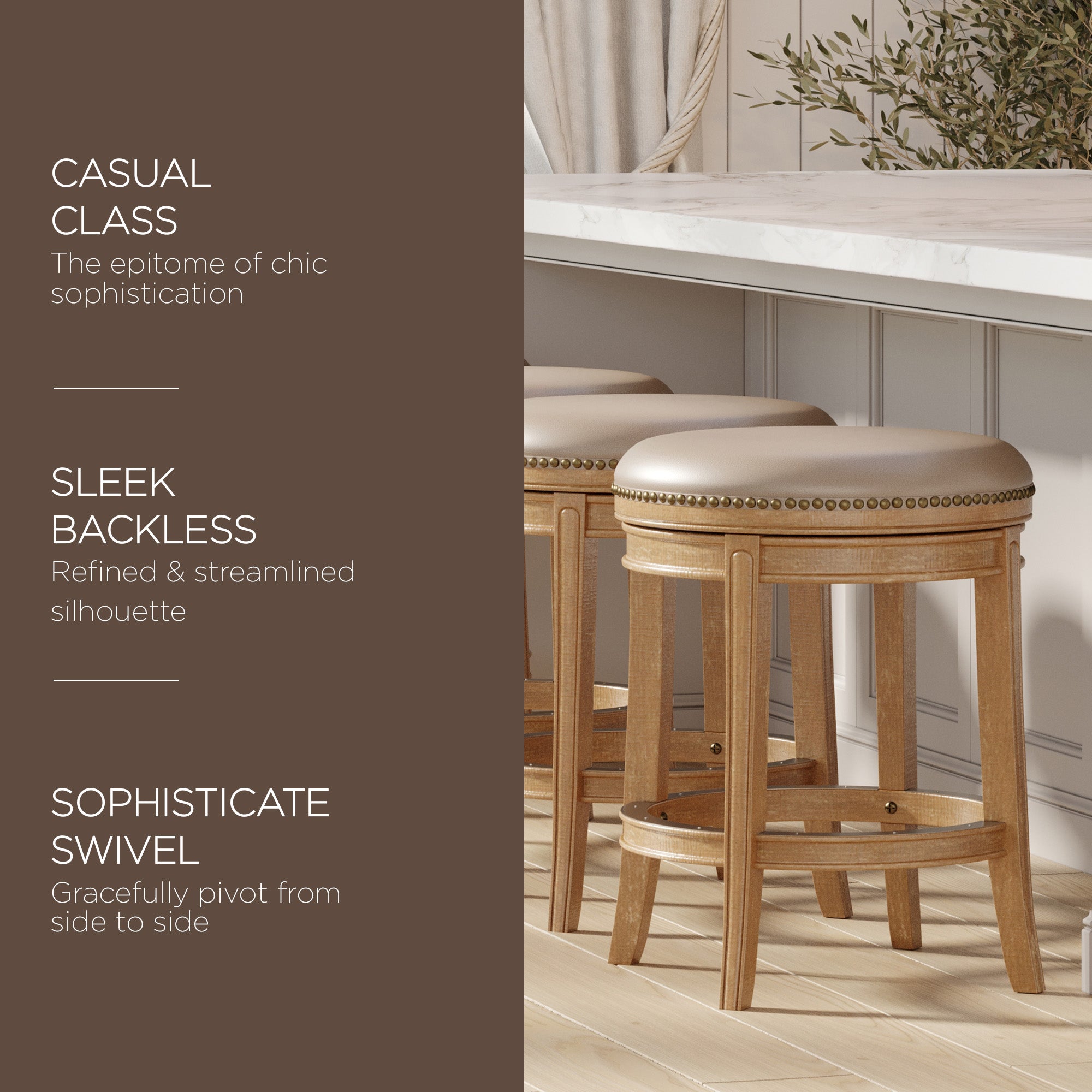 Maven Lane Counter Stool, Weathered Oak Finish w/ Avanti Vegan Leather (Used) - VMInnovations