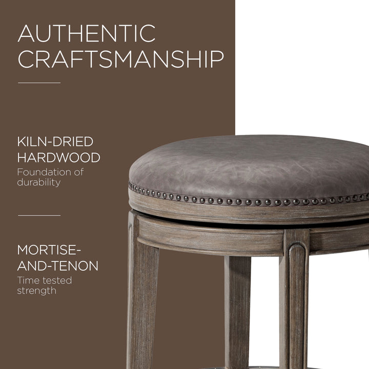 Maven Lane Bar Stool, Reclaimed Oak Finish w/Ronan Stone Vegan Leather(Open Box) - VMInnovations