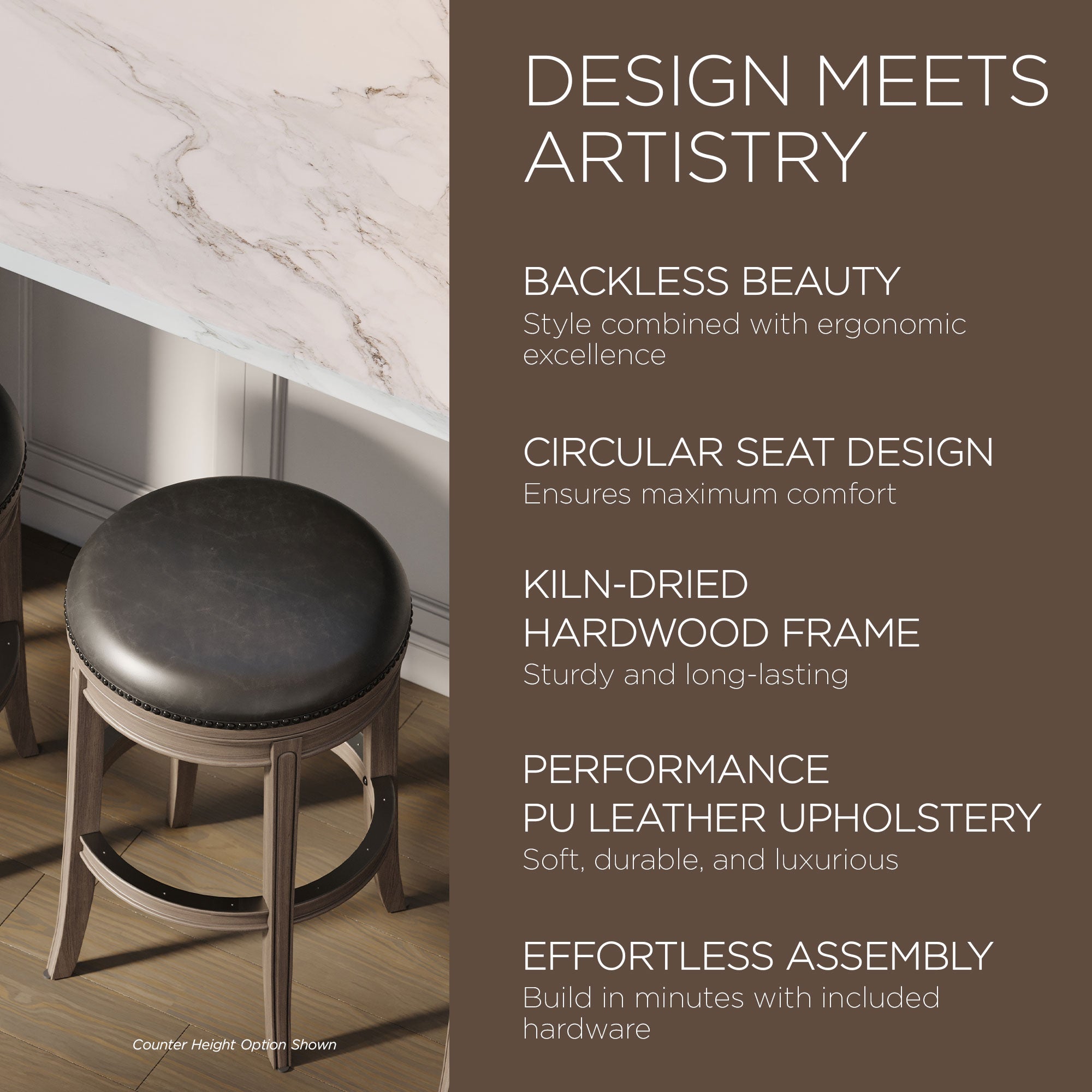 Maven Lane Bar Stool, Reclaimed Oak Finish w/Ronan Stone Vegan Leather(Open Box) - VMInnovations