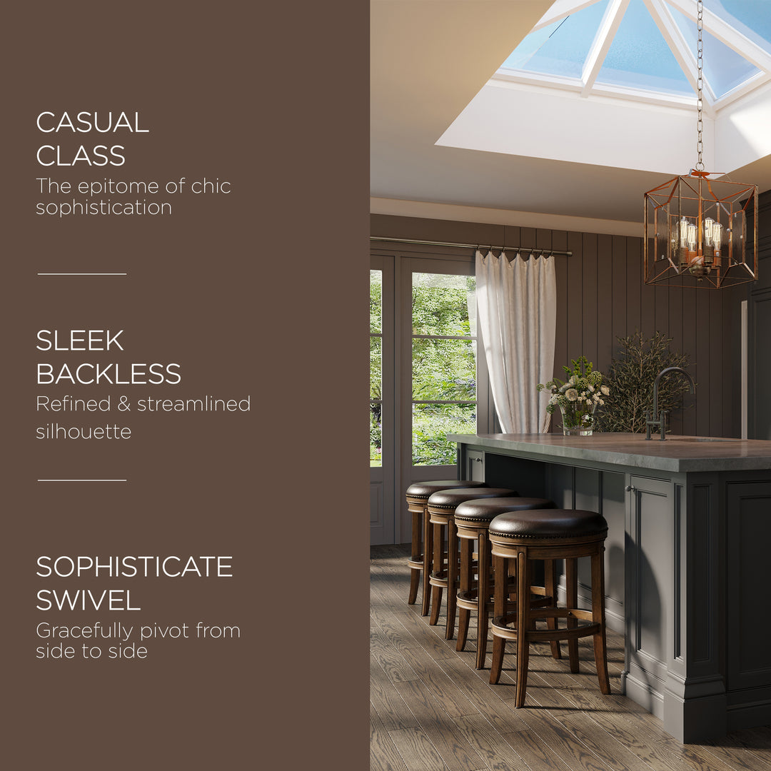 Backless Bar Stool, Walnut Finish w/ Marksman Saddle Vegan Leather (Used) - VMInnovations