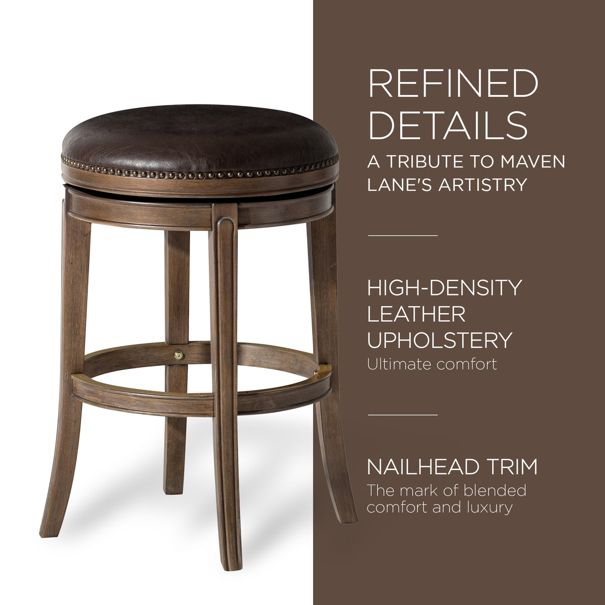 Maven Lane Bar Stool, Walnut Finish w/ Marksman Saddle Vegan Leather (For Parts)