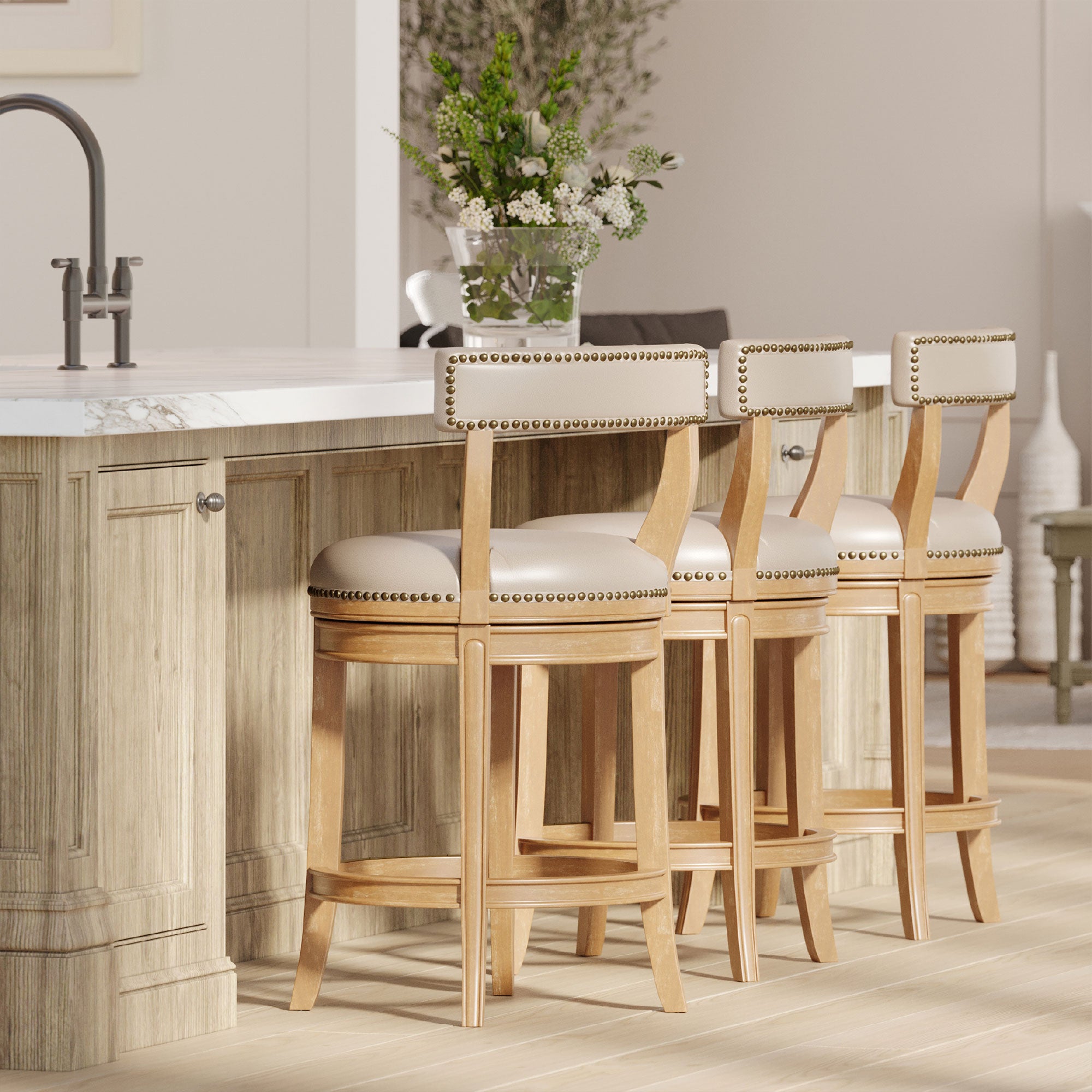 Maven Lane Weathered Oak Finish w/ Avanti Bone Vegan Leather (Open Box) - VMInnovations