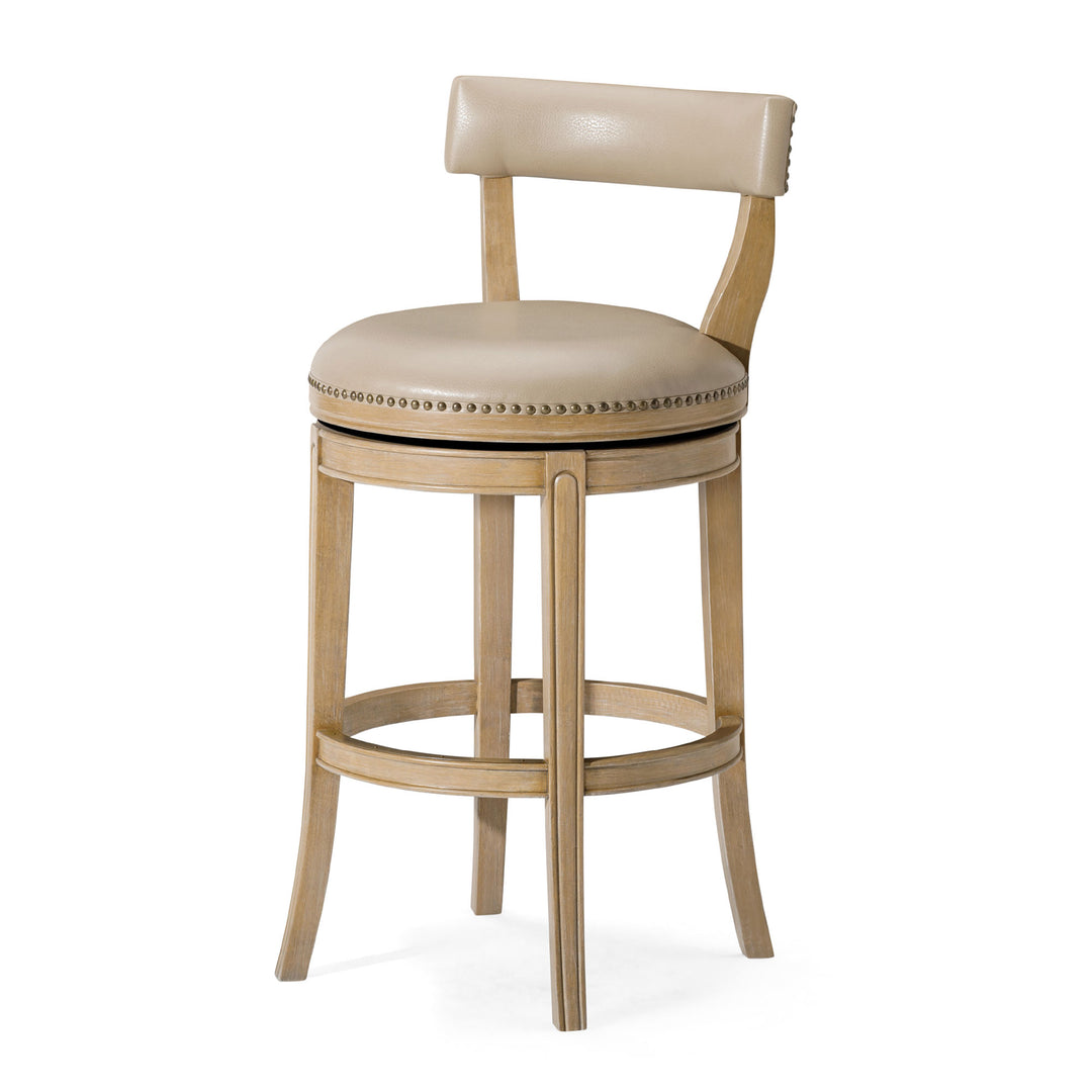 Maven Lane Alexander Bar Stool, Weathered Oak Finish w/ Avanti Bone Vegan Leather - VMInnovations