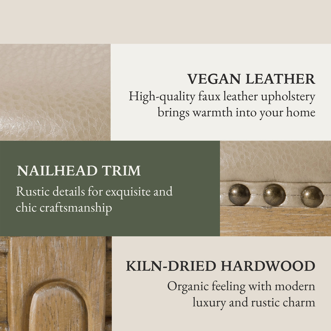 Maven Lane Alexander Bar Stool, Weathered Oak Finish w/ Avanti Bone Vegan Leather - VMInnovations