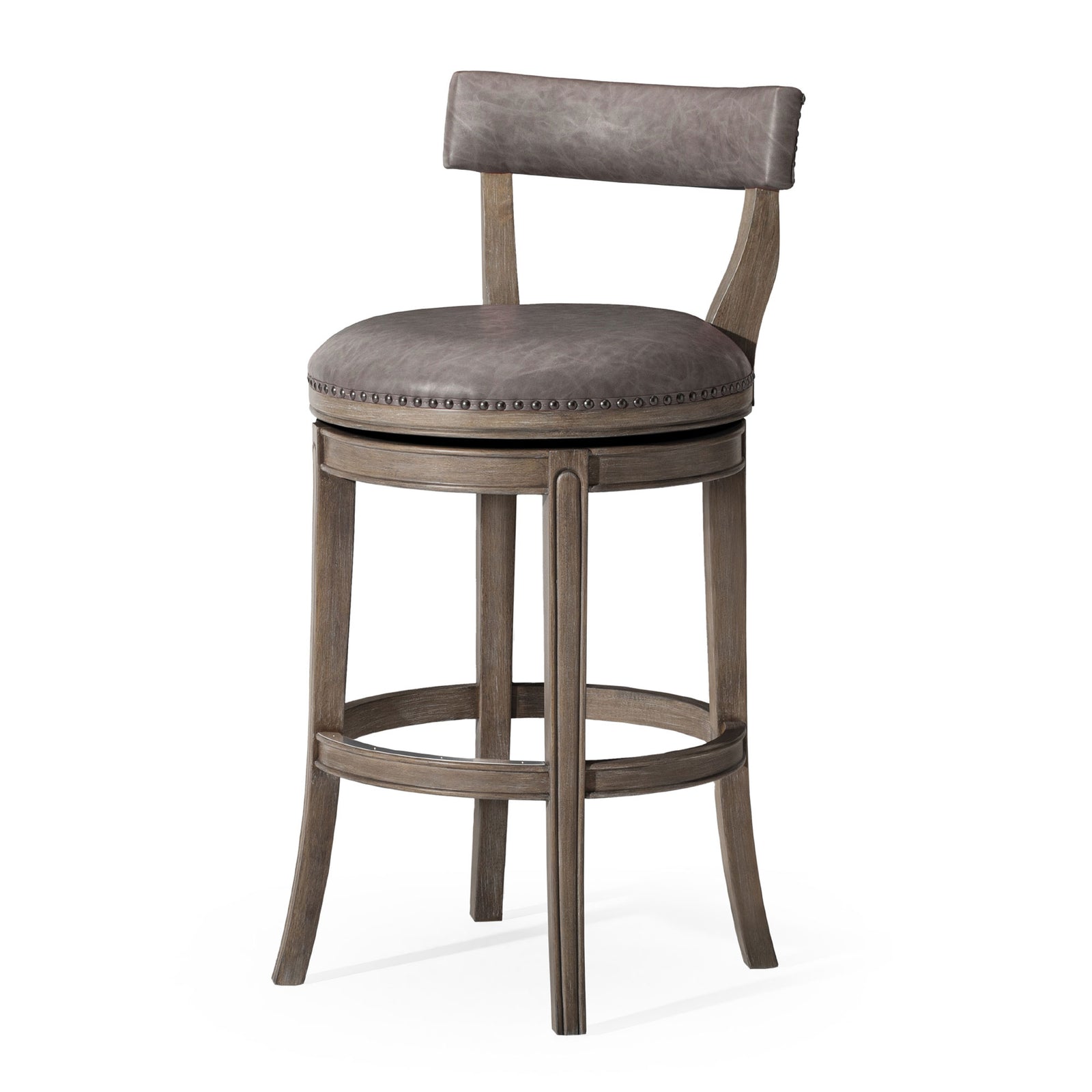 Maven Lane Alexander Bar Stool, Reclaimed Oak Finish w/ Ronan Stone Vegan Leather - VMInnovations