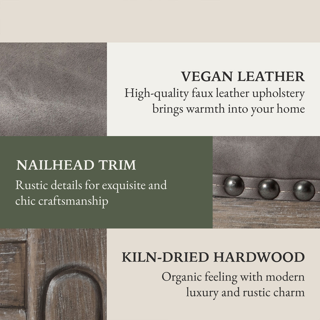 Maven Lane Alexander Bar Stool, Reclaimed Oak Finish w/ Ronan Stone Vegan Leather - VMInnovations