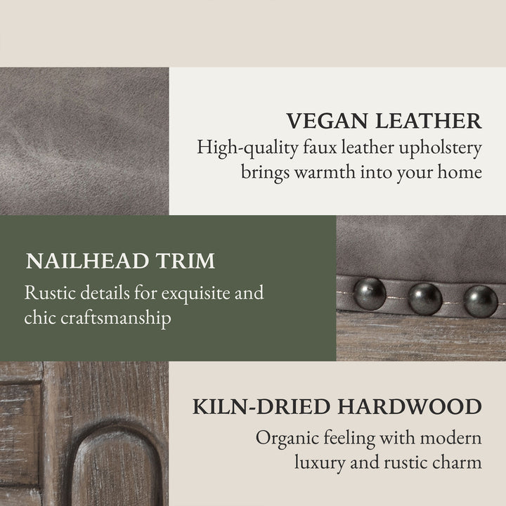 Maven Lane Alexander Bar Stool, Reclaimed Oak Finish w/ Ronan Stone Vegan Leather - VMInnovations