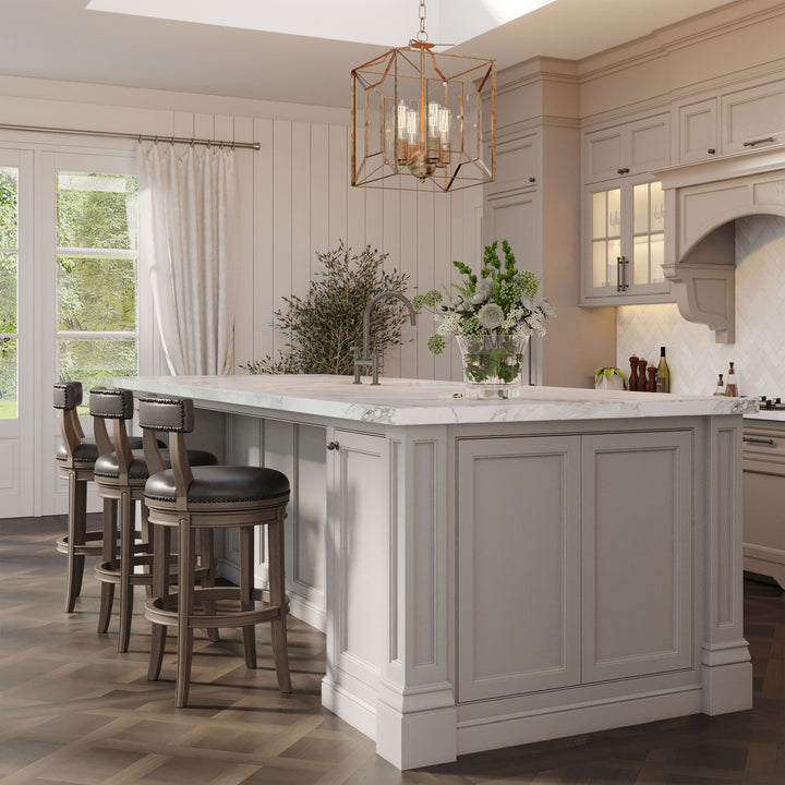 Maven Lane Alexander Bar Stool, Reclaimed Oak Finish w/ Ronan Stone Vegan Leather - VMInnovations