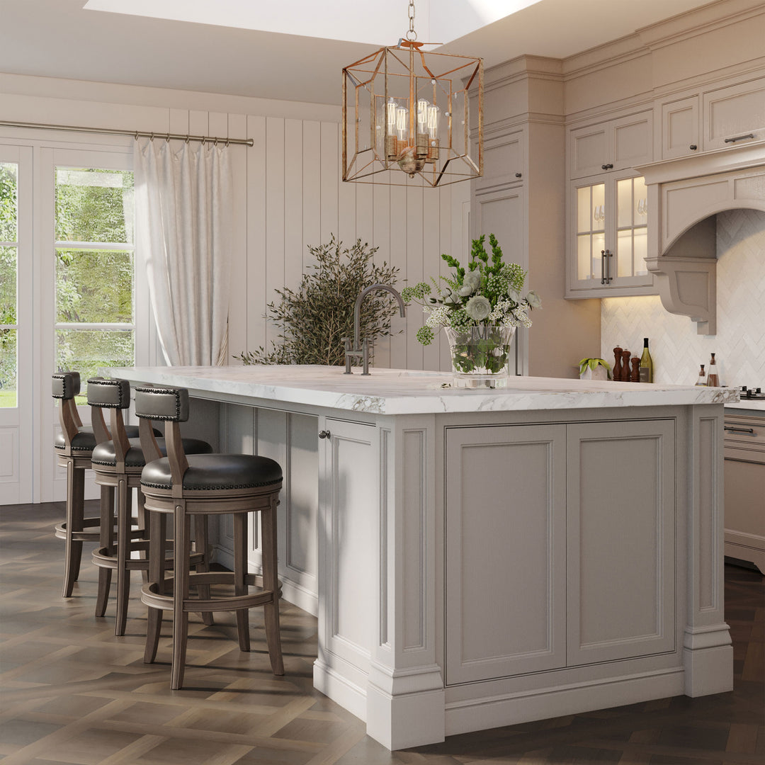 Maven Lane Alexander Bar Stool, Reclaimed Oak Finish w/ Ronan Stone Vegan Leather - VMInnovations