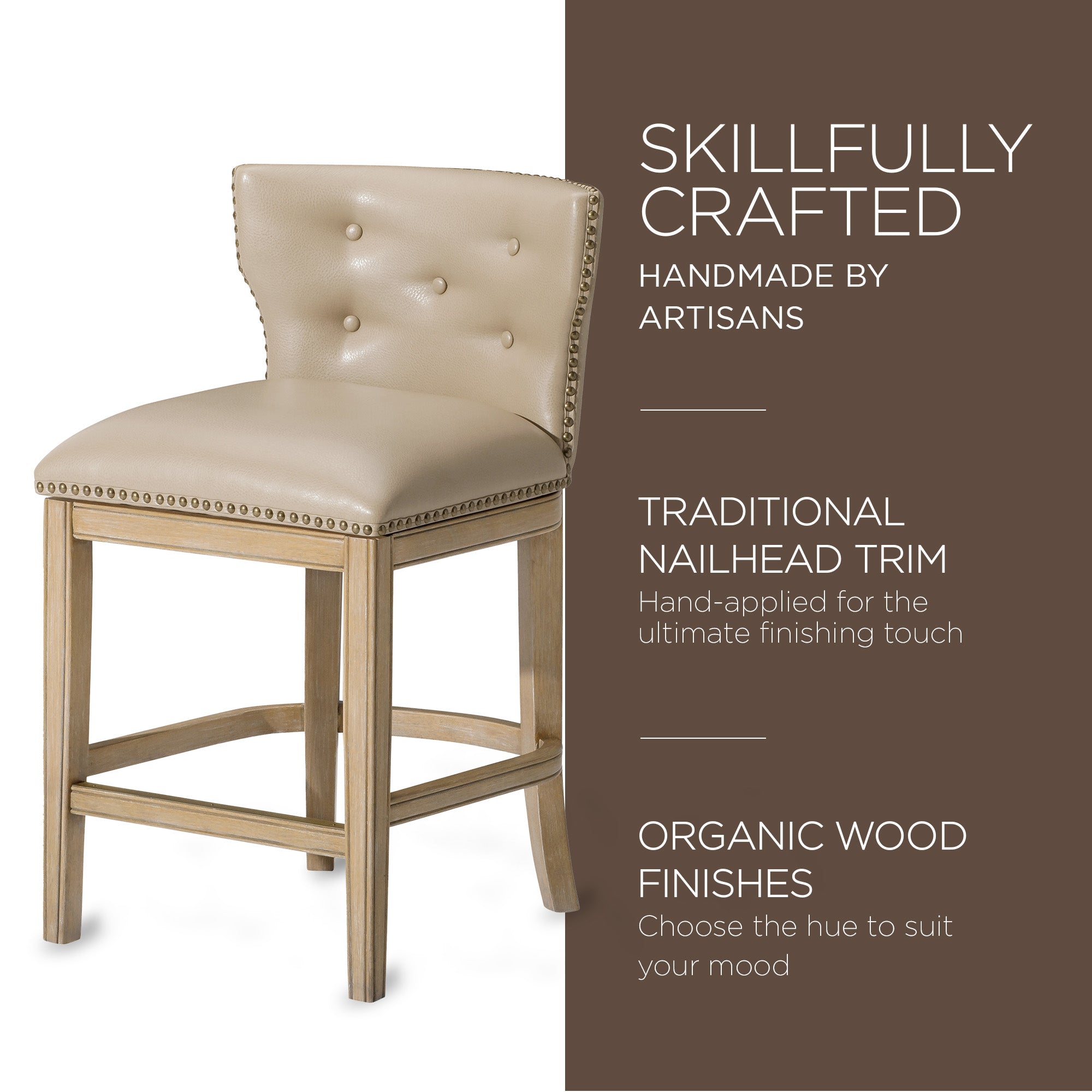 Maven Lane Hugo Counter Stool, Weathered Oak Finish w/Bone Leather (For Parts) - VMInnovations