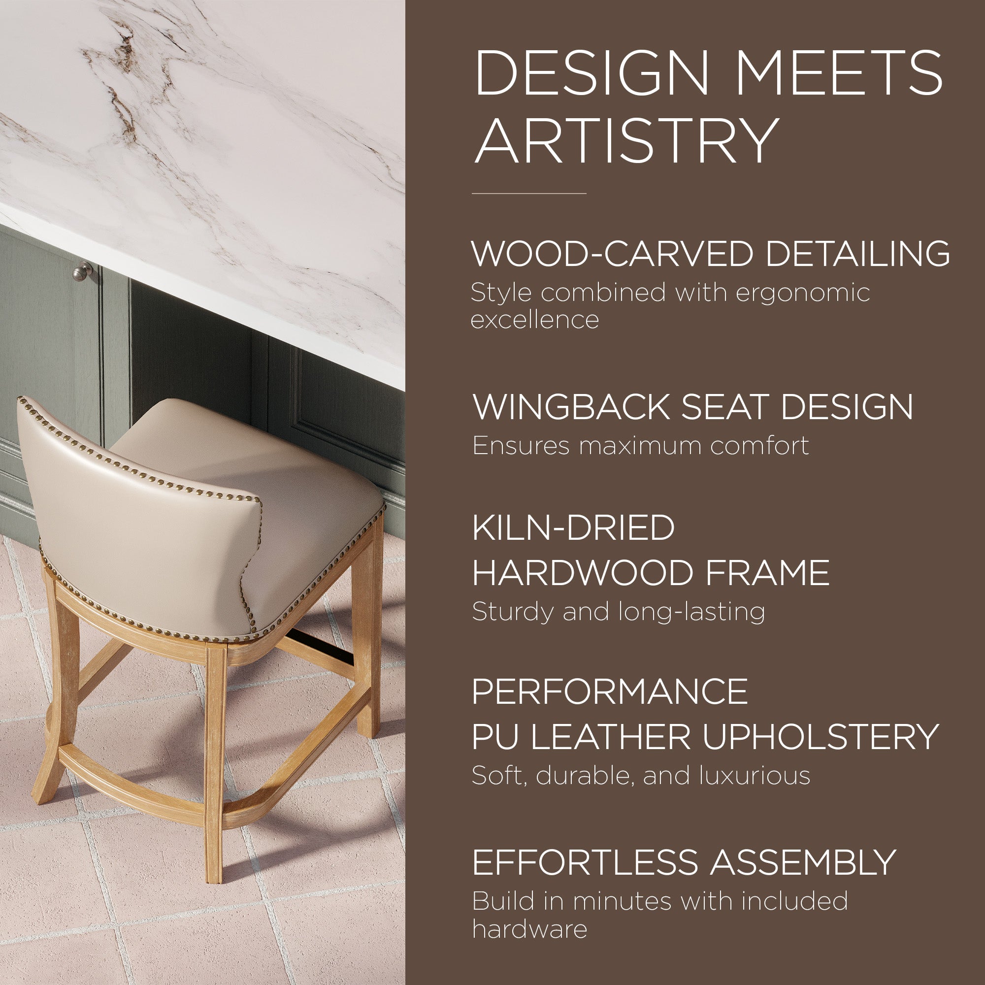 Maven Lane Hugo Counter Stool, Weathered Oak Finish w/Vegan Leather (Used) - VMInnovations