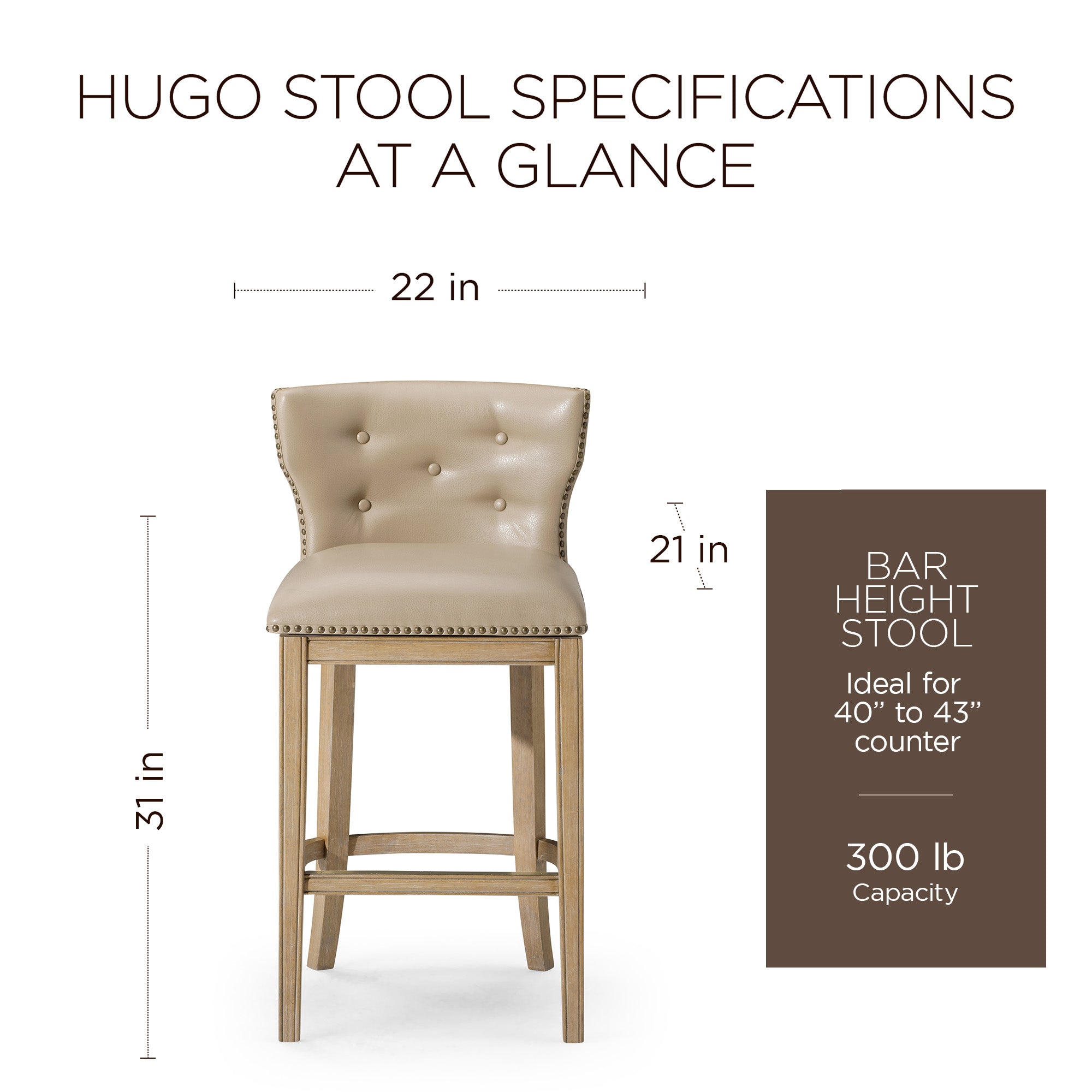 Maven Lane Hugo Bar Stool Weathered Oak Finish w/Avanti Vegan Leather (Open Box) - VMInnovations