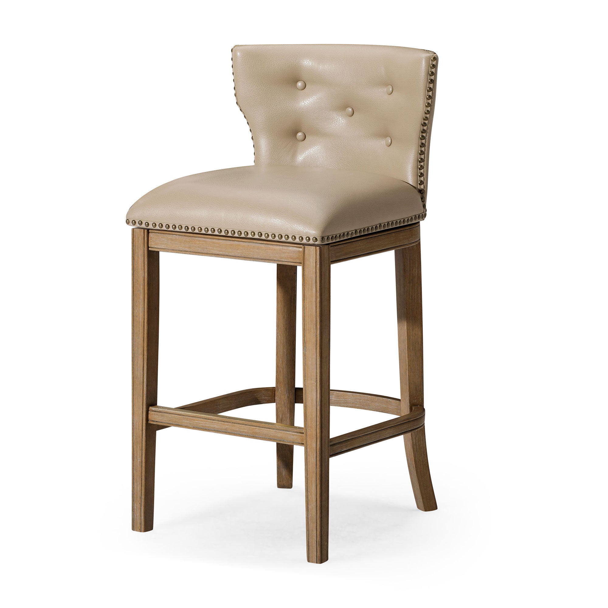 Maven Lane Hugo Bar Stool Weathered Oak Finish w/Avanti Vegan Leather (Open Box) - VMInnovations
