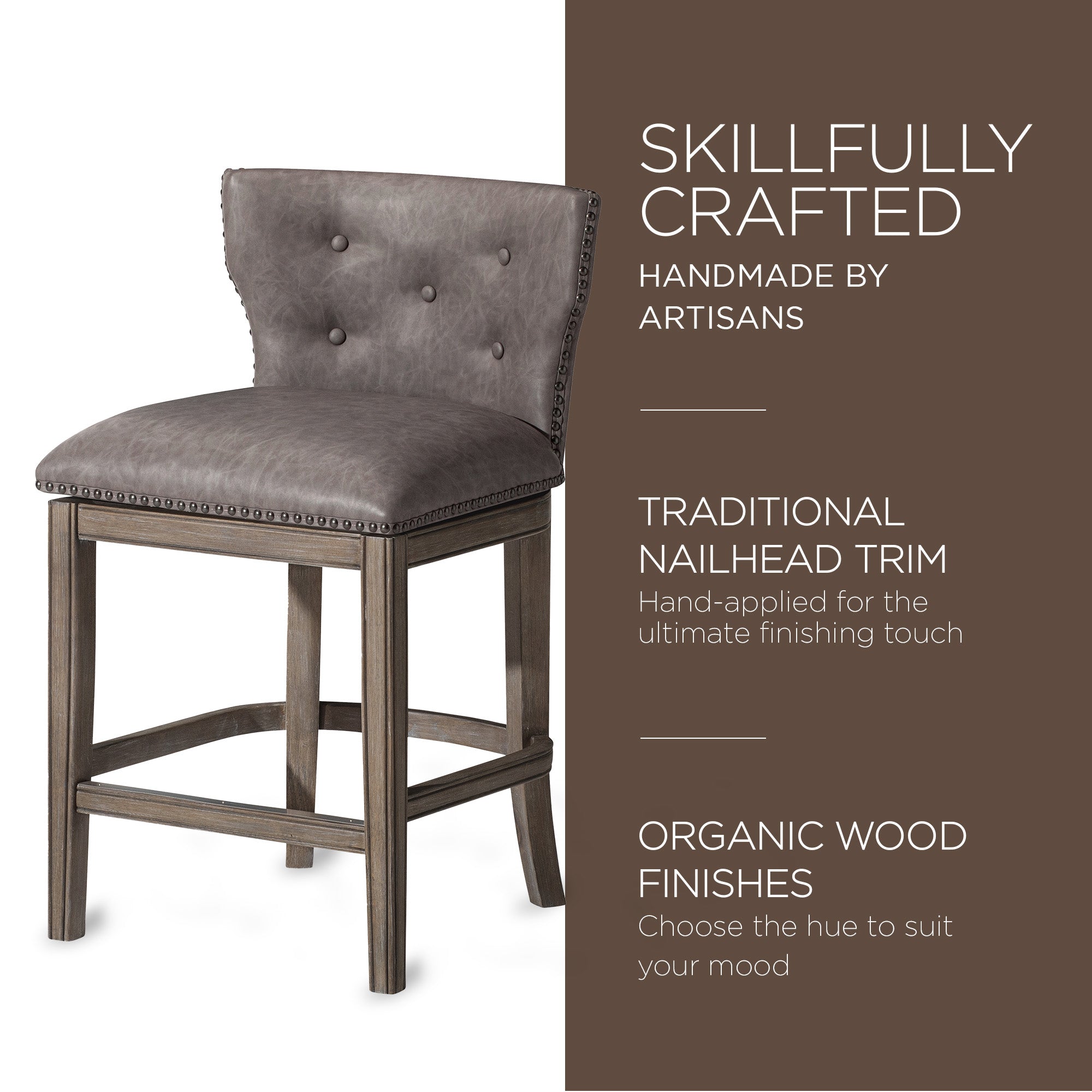 Maven Lane Hugo Counter Stool, Oak Finish w/ Stone Vegan Leather (For Parts)