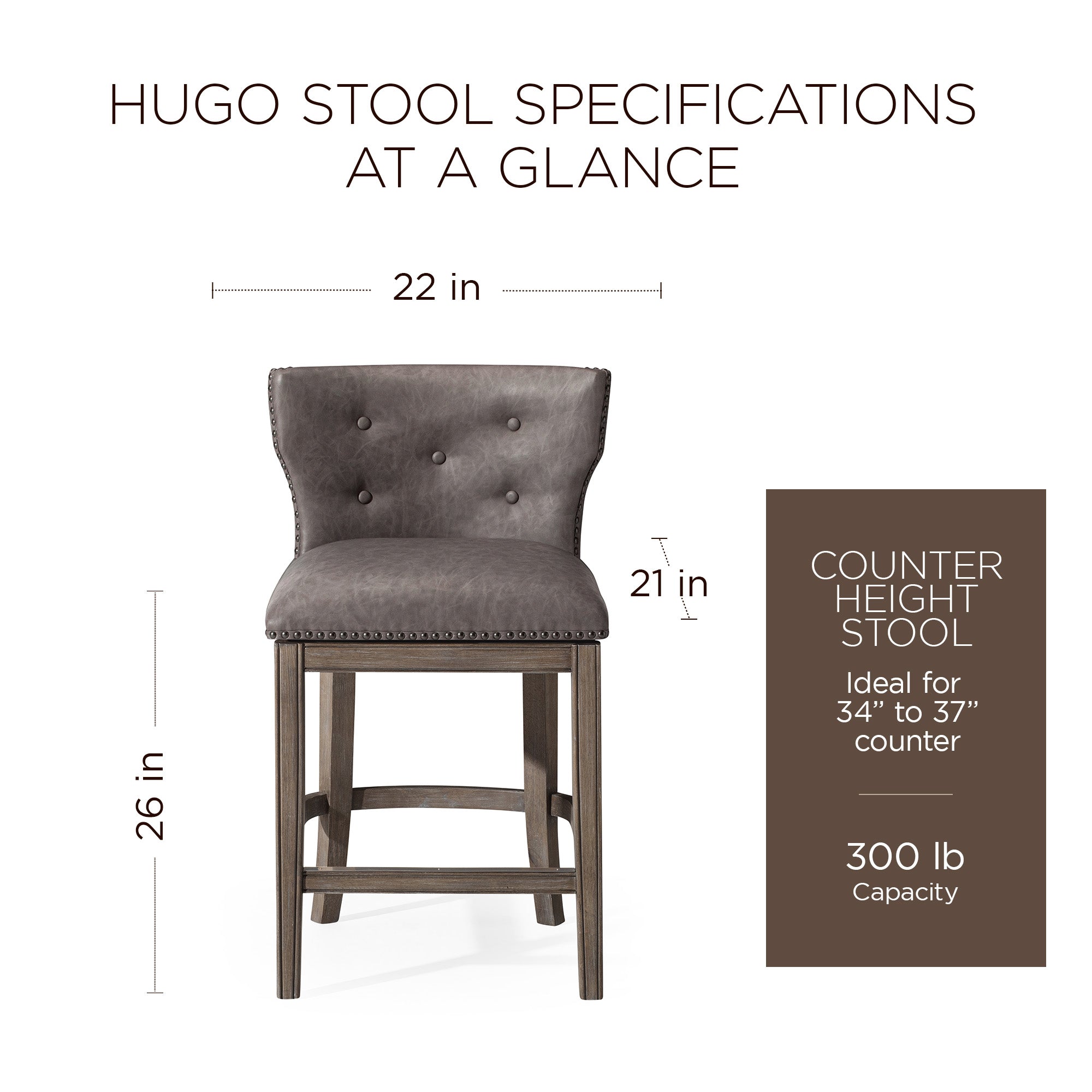 Maven Lane Hugo Counter Stool, Oak Finish w/ Stone Vegan Leather (For Parts)