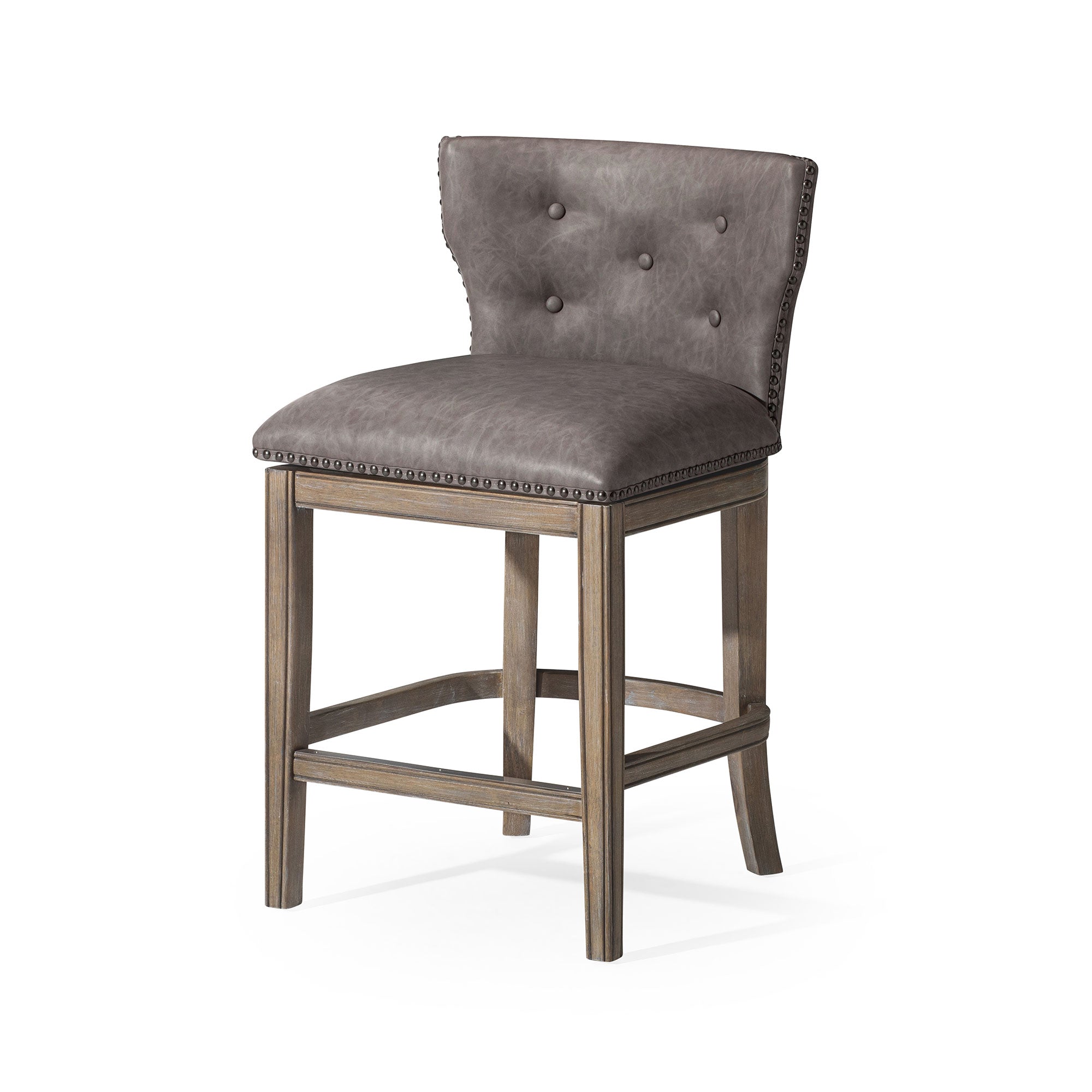 Maven Lane Hugo Counter Stool, Oak Finish w/ Stone Vegan Leather (For Parts) - VMInnovations
