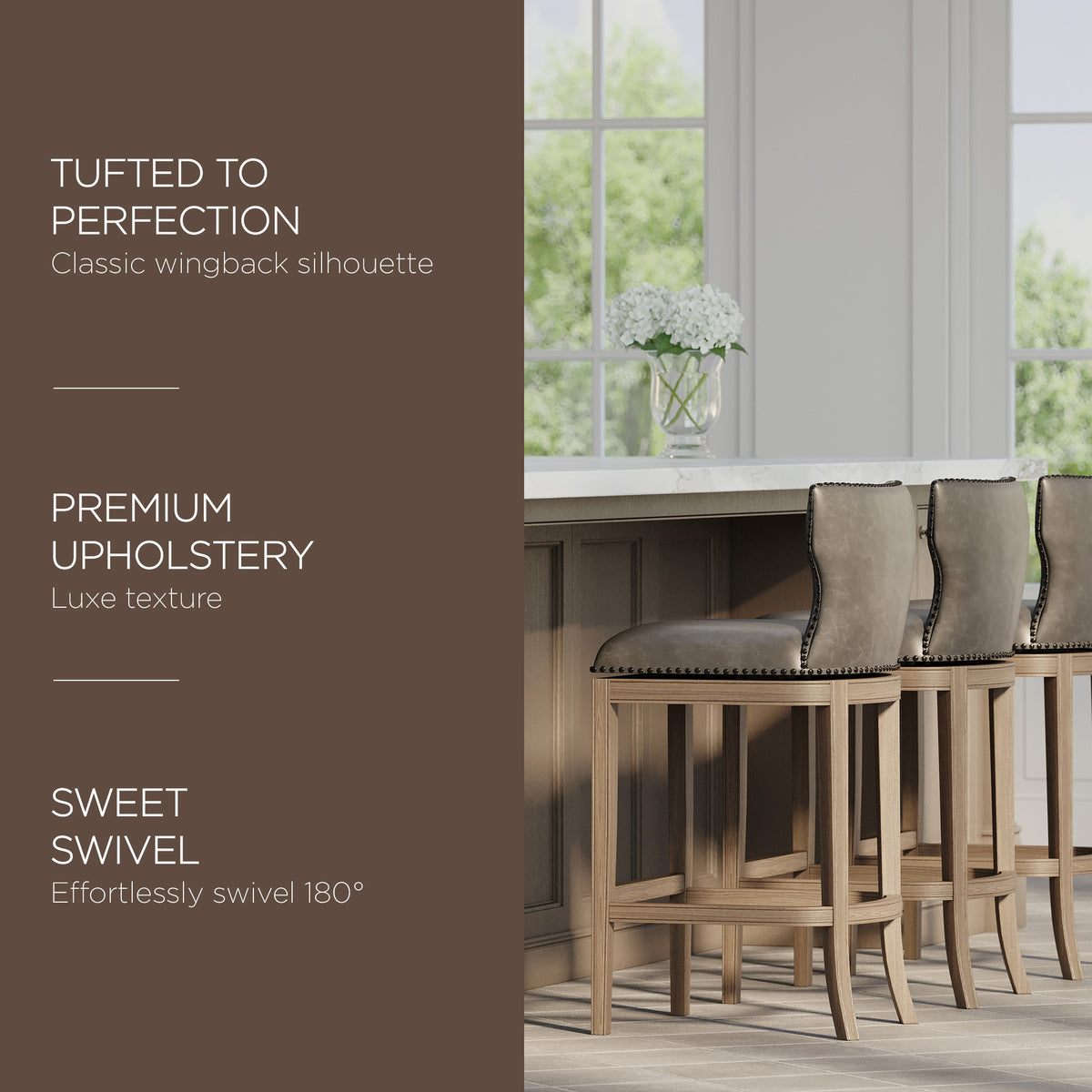 Maven Lane Hugo Bar Stool in Reclaimed Oak Finish with Ronan Stone Vegan Leather