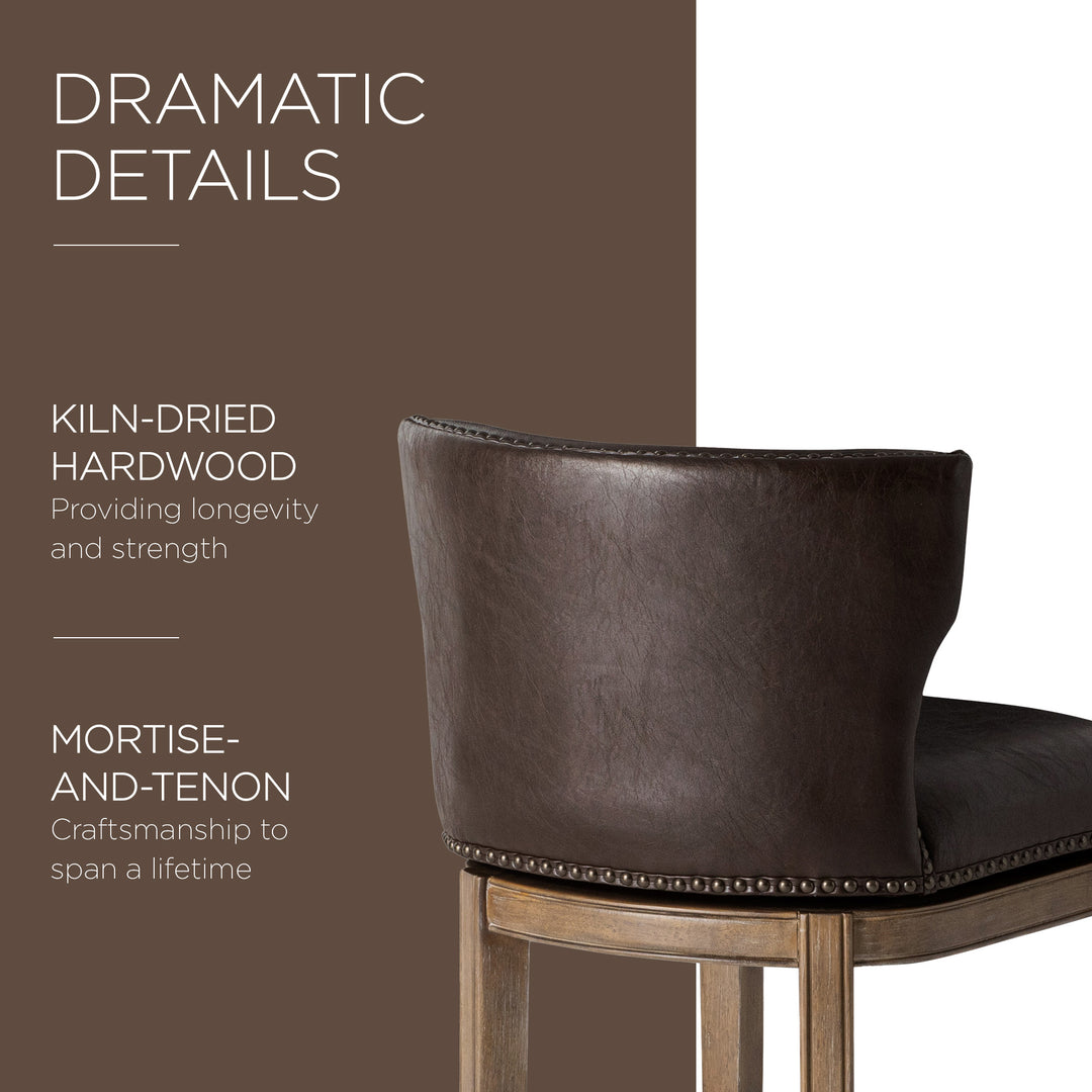 Maven Lane Hugo Counter Stool in Walnut Finish w/ Marksman Saddle Vegan Leather - VMInnovations