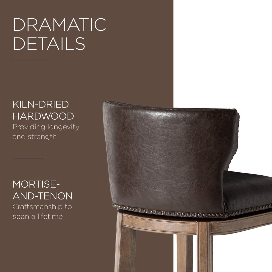 Maven Lane Hugo Bar Stool in Walnut Finish with Marksman Saddle Vegan Leather - VMInnovations