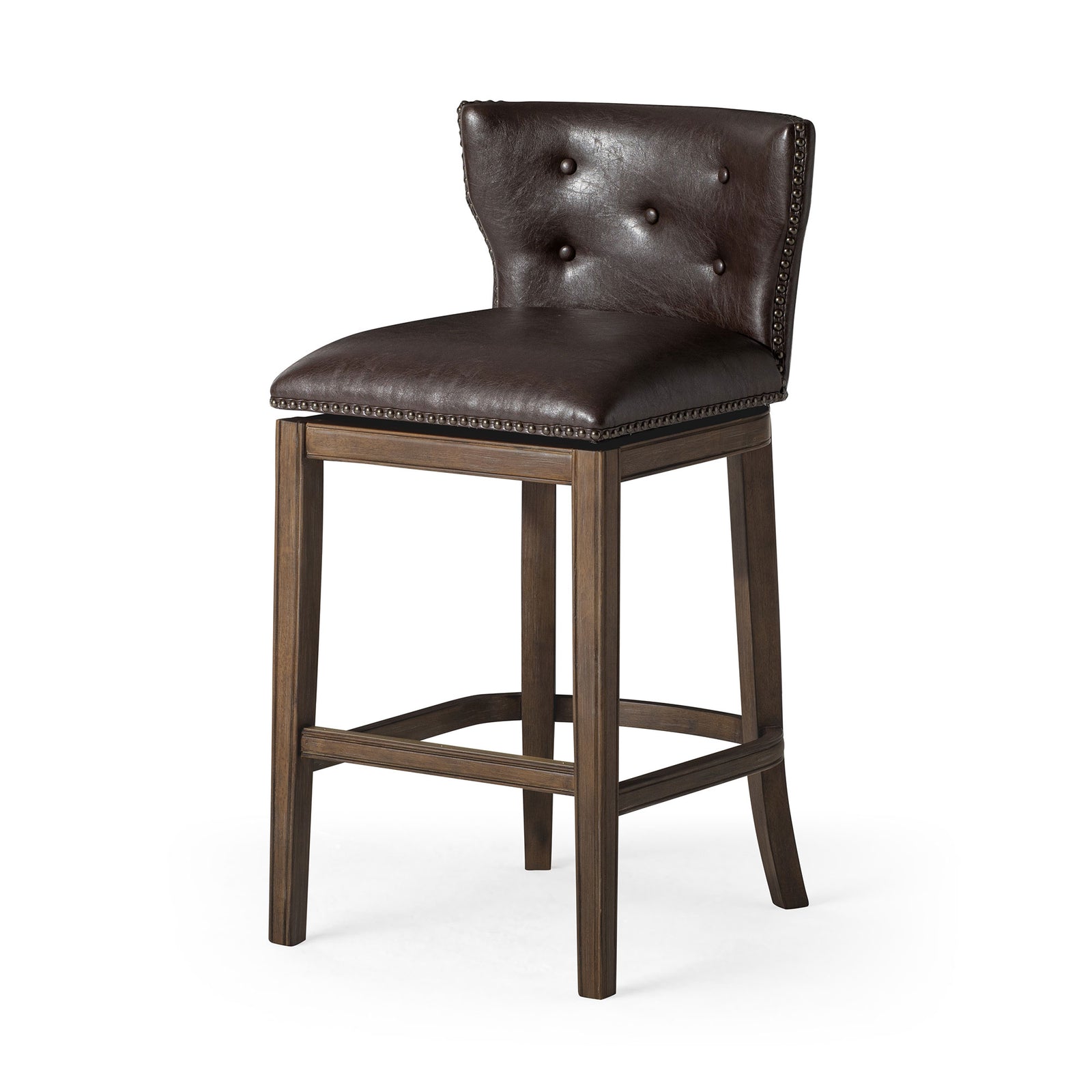 Maven Lane Hugo Bar Stool in Walnut Finish with Marksman Saddle Vegan Leather - VMInnovations