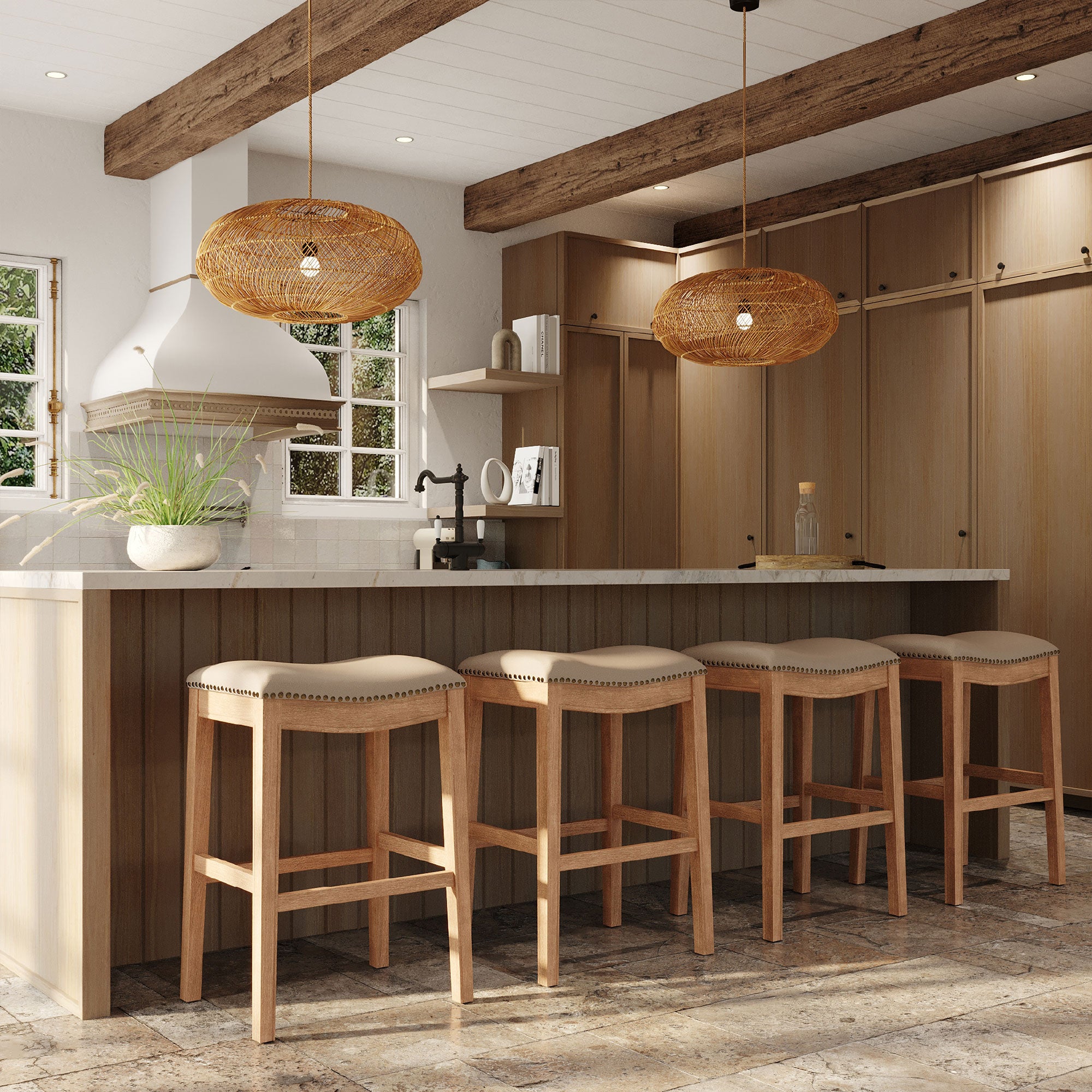 Maven Lane Barstool in Weathered Oak Finish w/ Avanti Vegan Leather (For Parts)