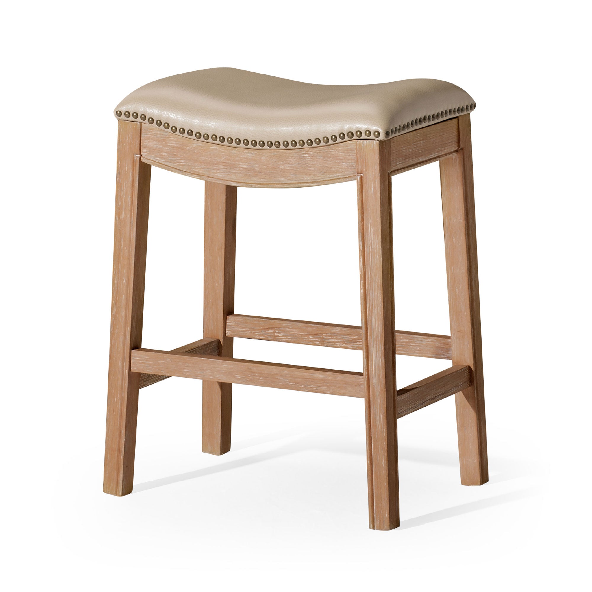 Maven Lane Adrien Saddle Counter Stool in Weathered Oak w/ Vegan Leather (Used) - VMInnovations