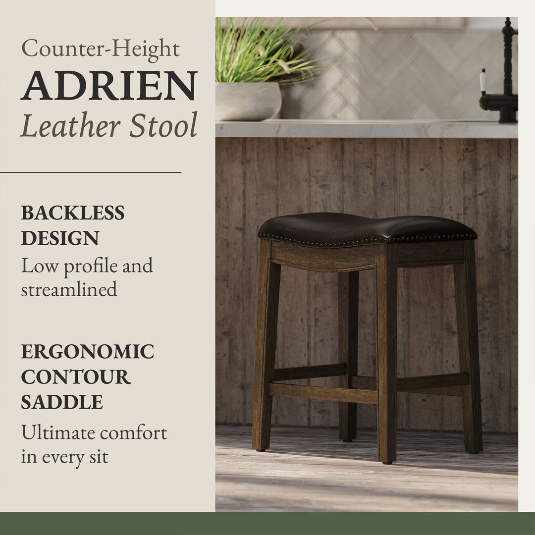 Maven Lane Adrien Saddle Counter Stool in Walnut Finish w/ Marksman Saddle Vegan Leather - VMInnovations