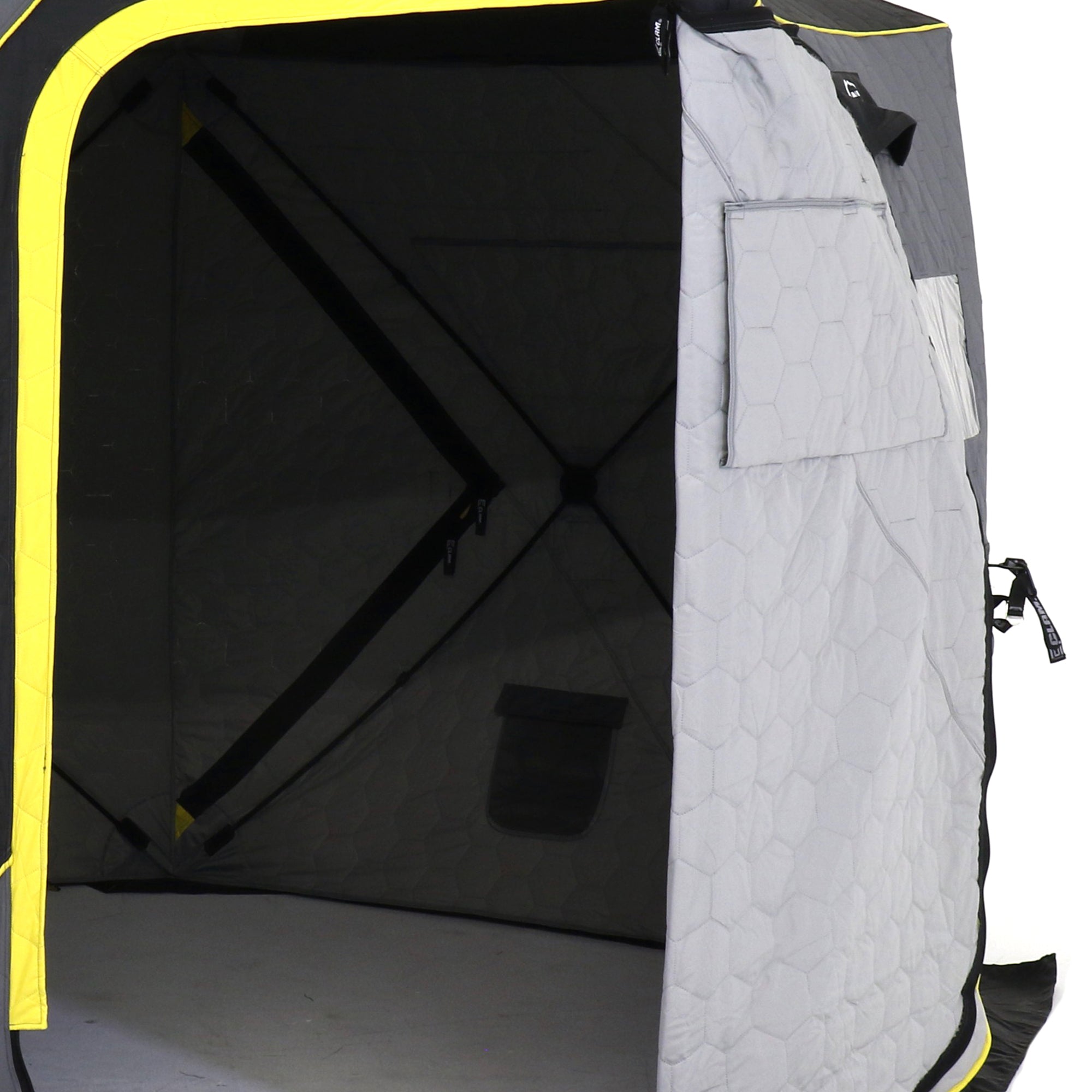 CLAM Jason Mitchell X5000 Portable 9 Ft 6 Person Ice Fishing Thermal Hub Shelter - VMInnovations