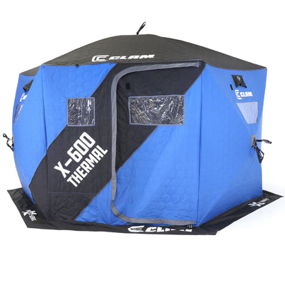 CLAM X-600 Portable 11.5 Ft 6 Person Pop Up Ice Fishing Thermal Hub Shelter Tent